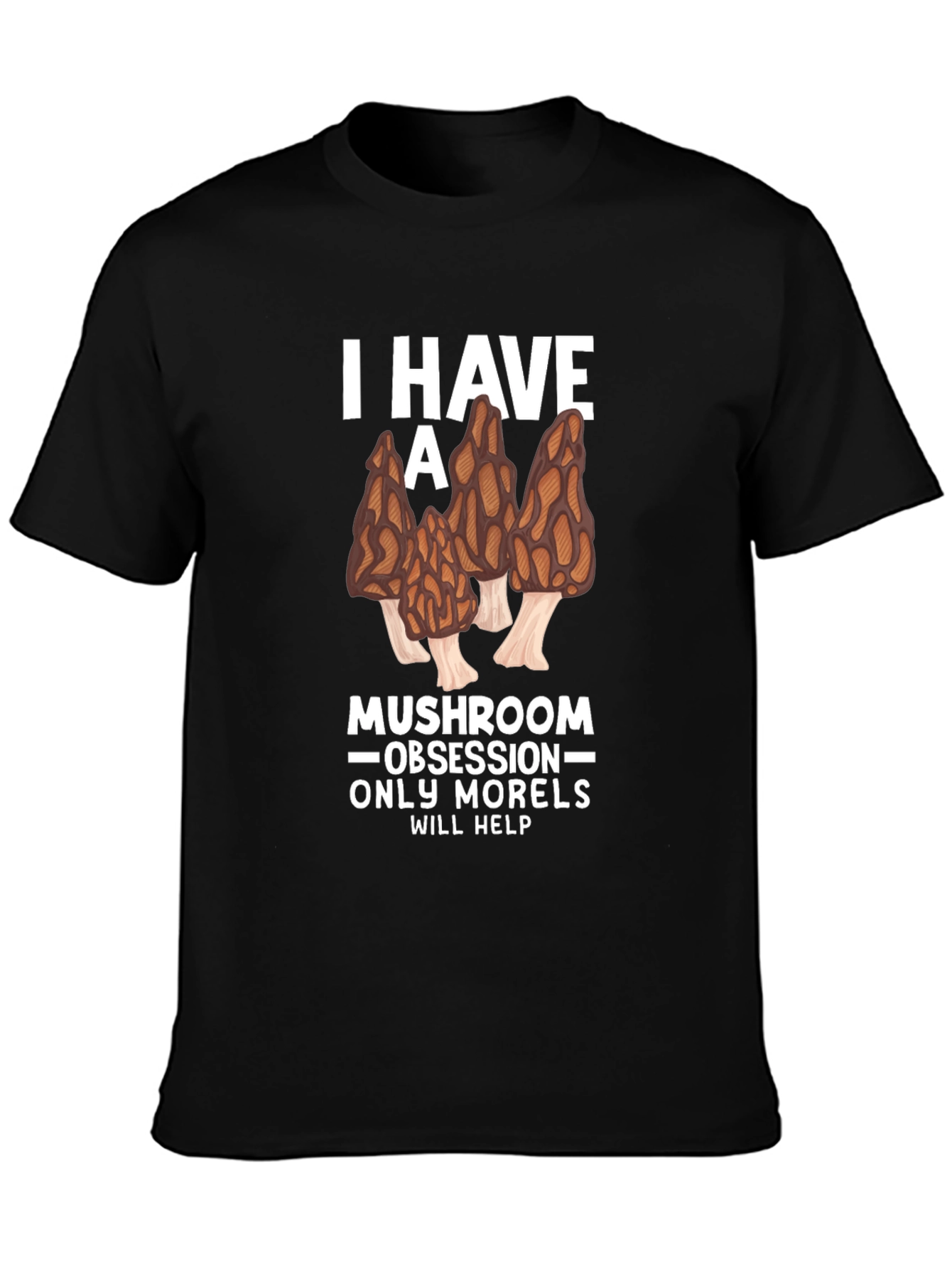 Black Mushroom Obsession Morel T-Shirt view 3