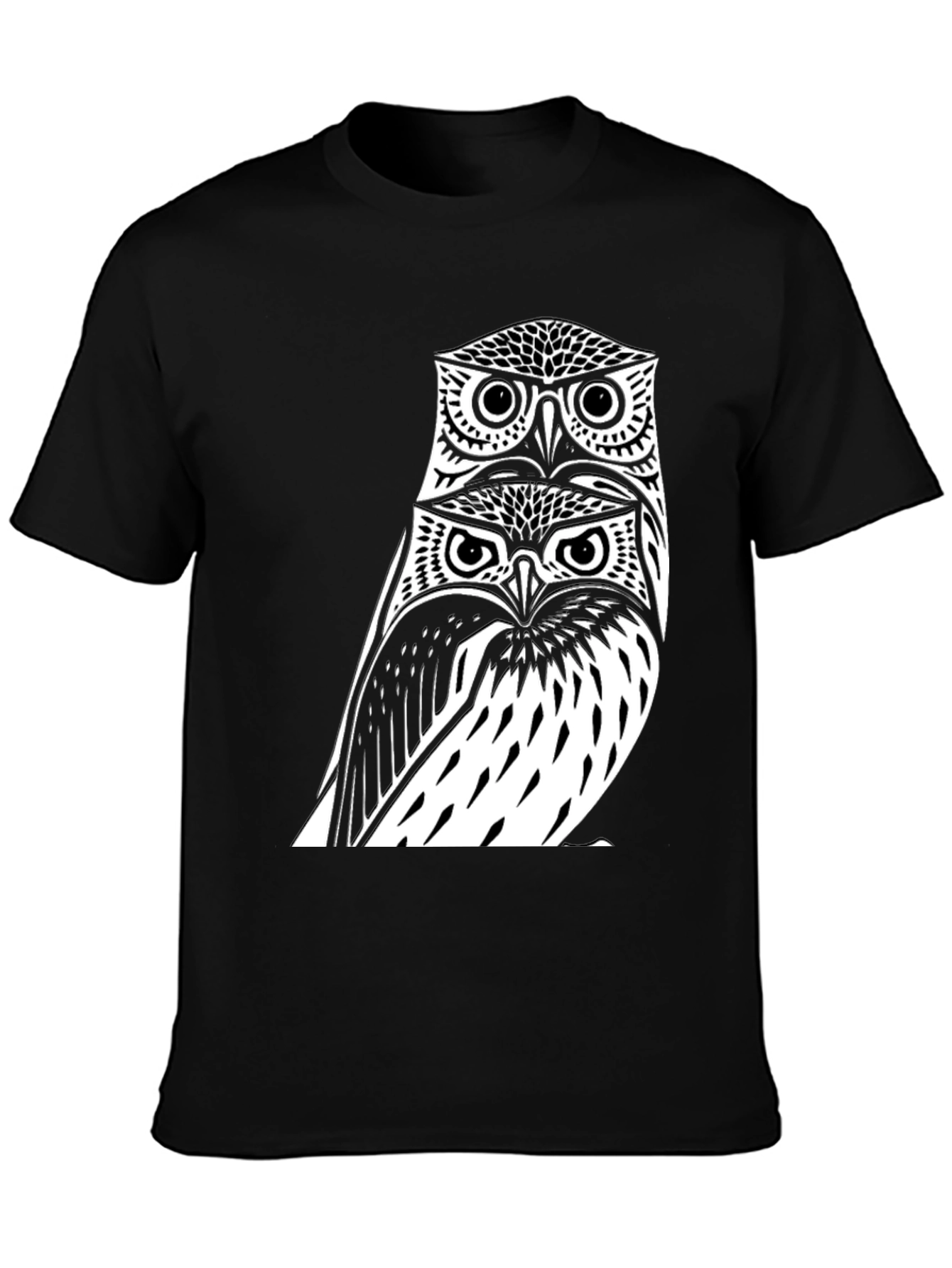 Black Stacked Owl Graphic Tee - Black Cotton Blend view 3