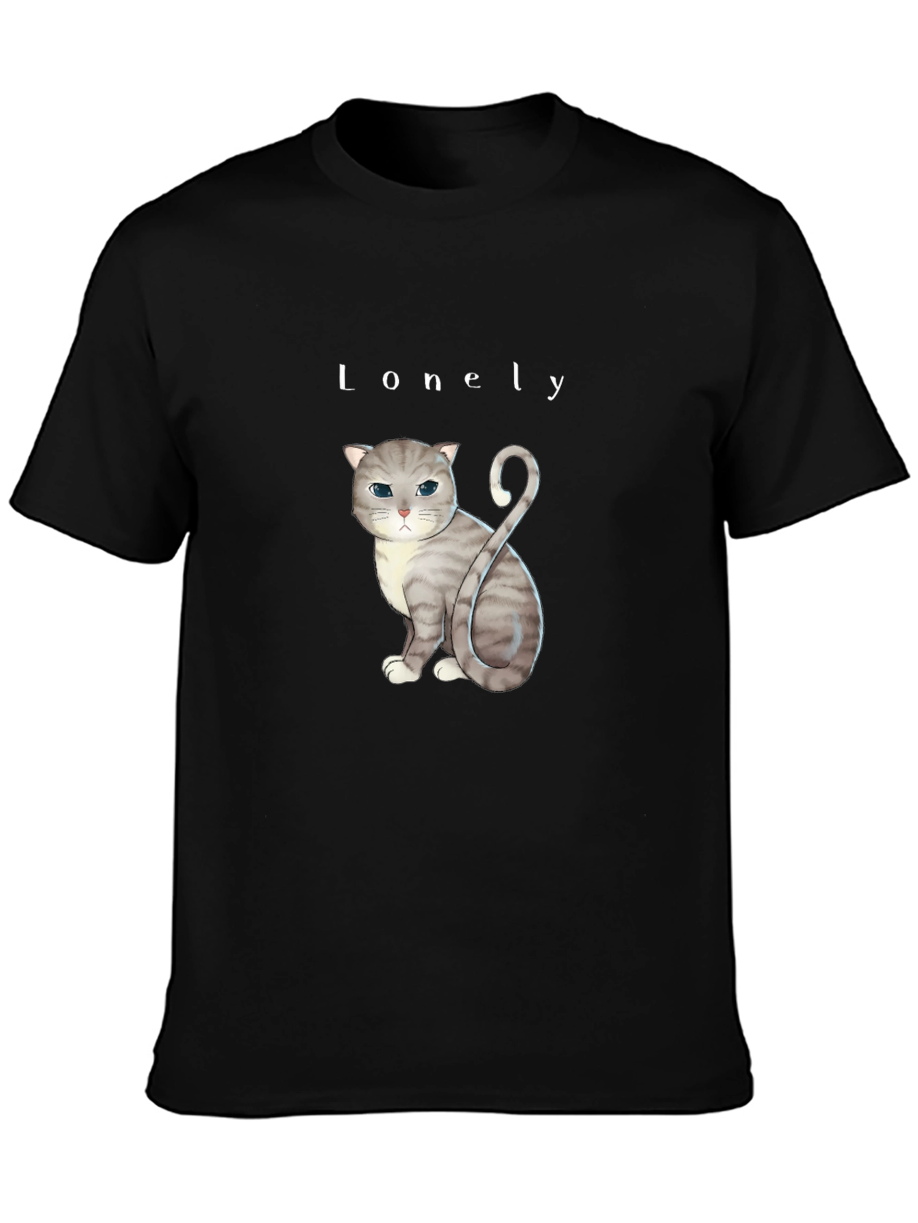 Black Lonely Cat Graphic T-Shirt - Soft Cotton Blend view 3