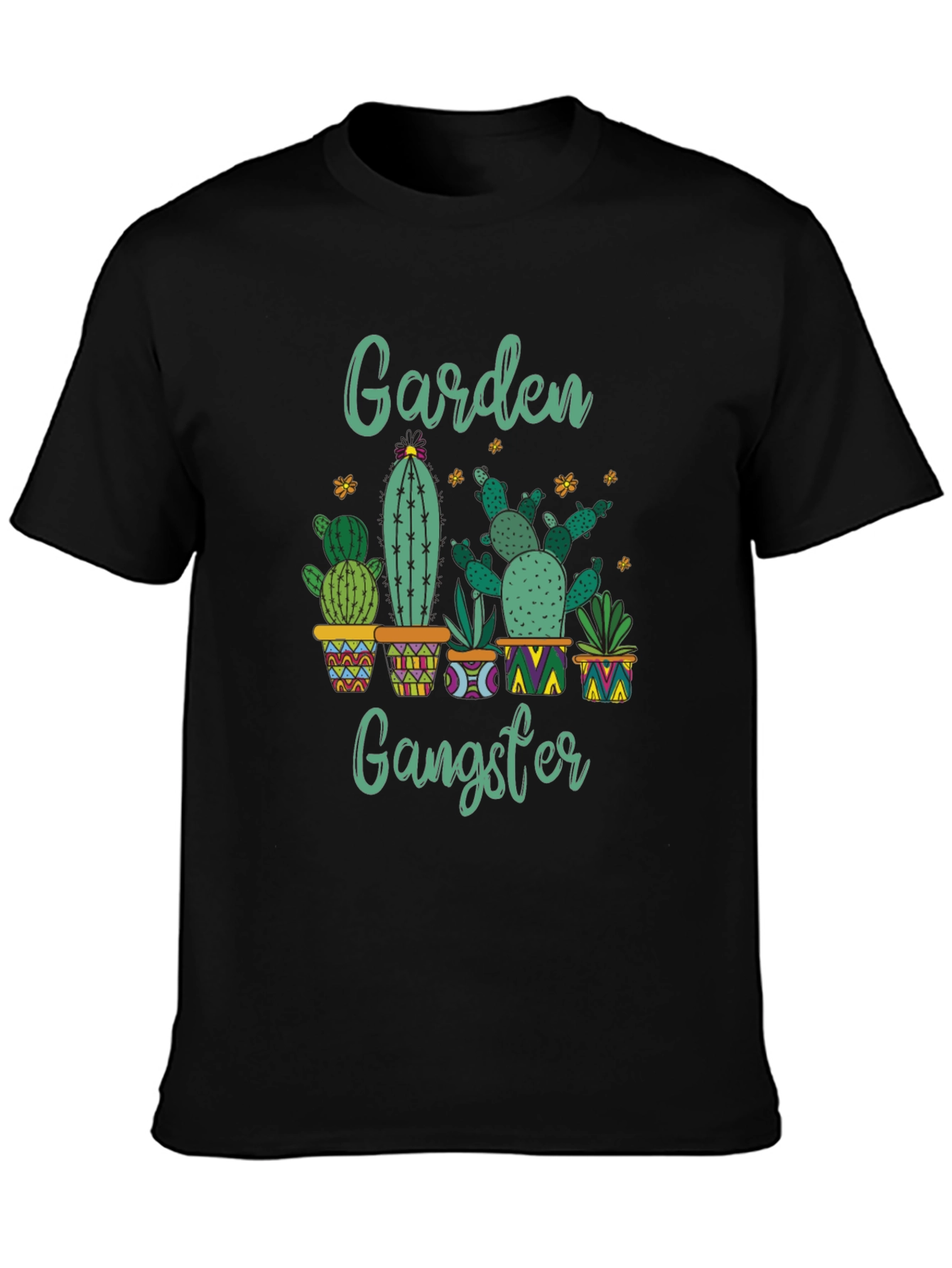 Black Garden Gangster Cactus T-Shirt - Quirky Plant Lover Tee view 3