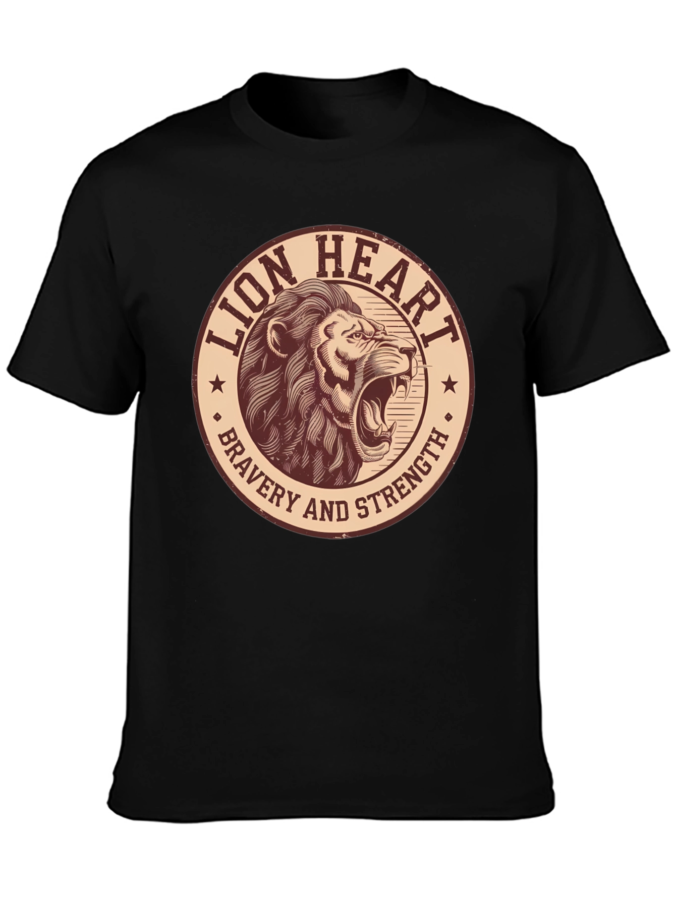 Black Lion Heart Bravery Strength Graphic Tee view 3