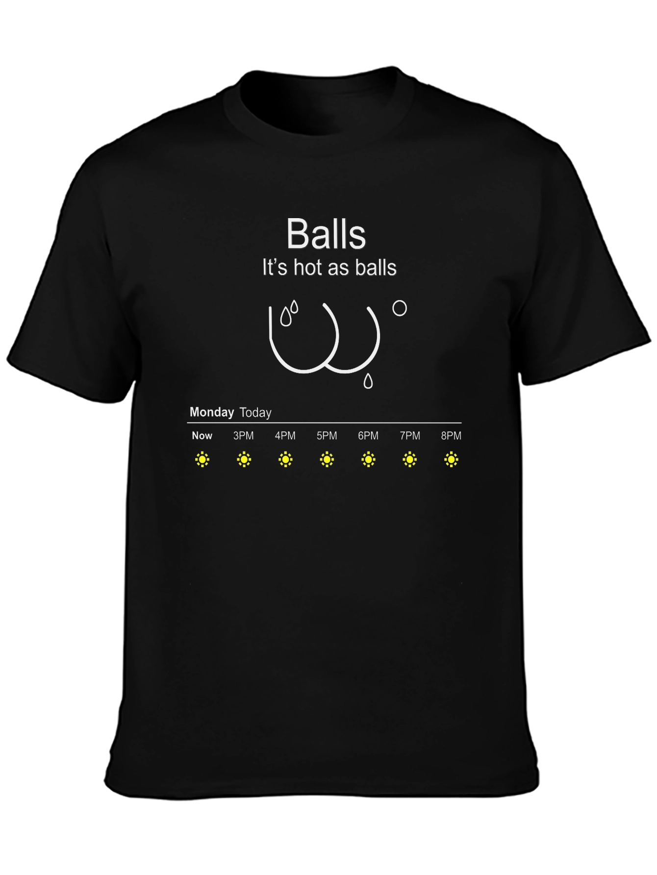 Black Humorous "Hot as Balls" Weather Forecast T-Shirt view 3