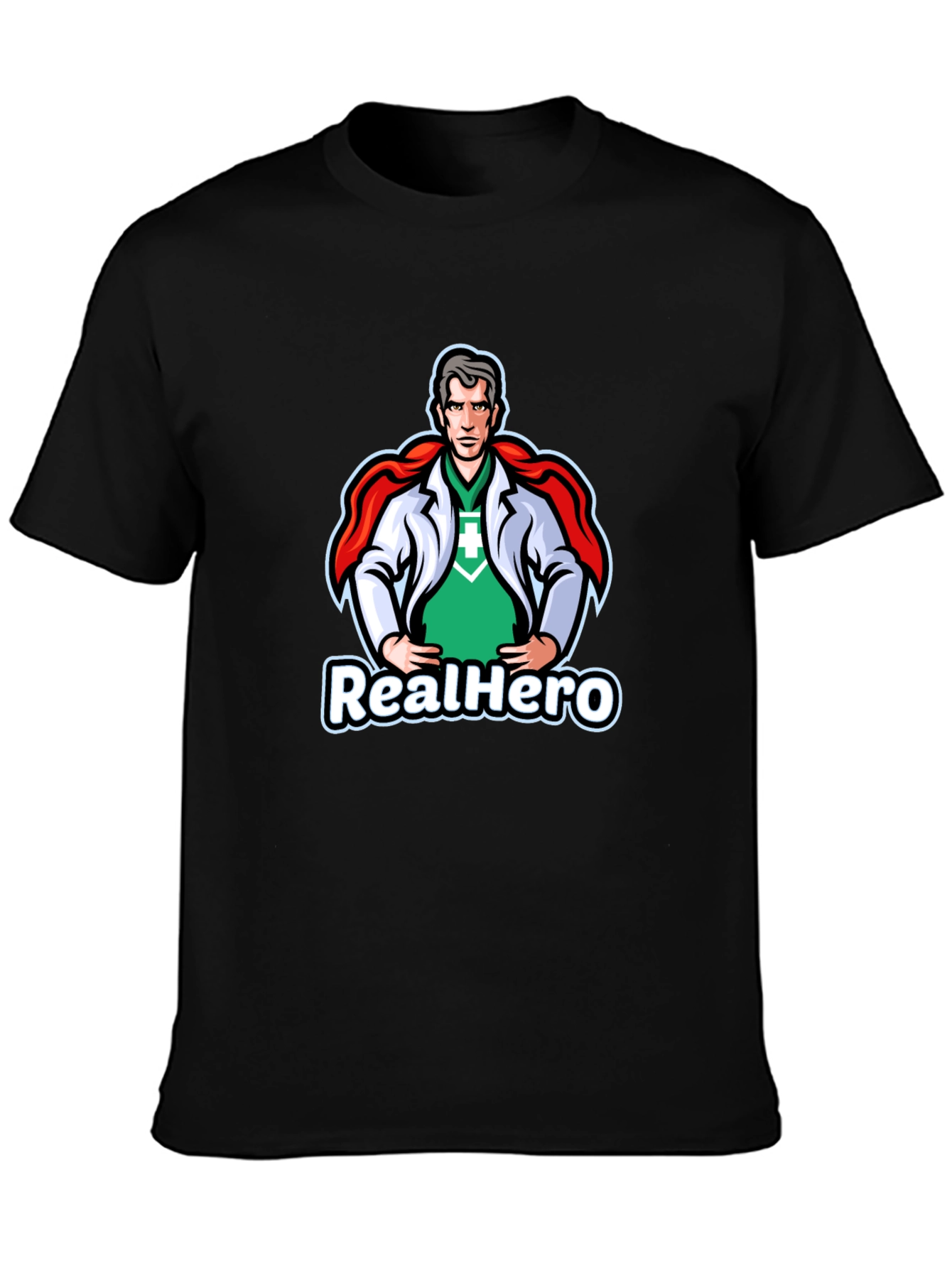 Black RealHero Doctor T-Shirt - Superhero Medical Apparel view 3