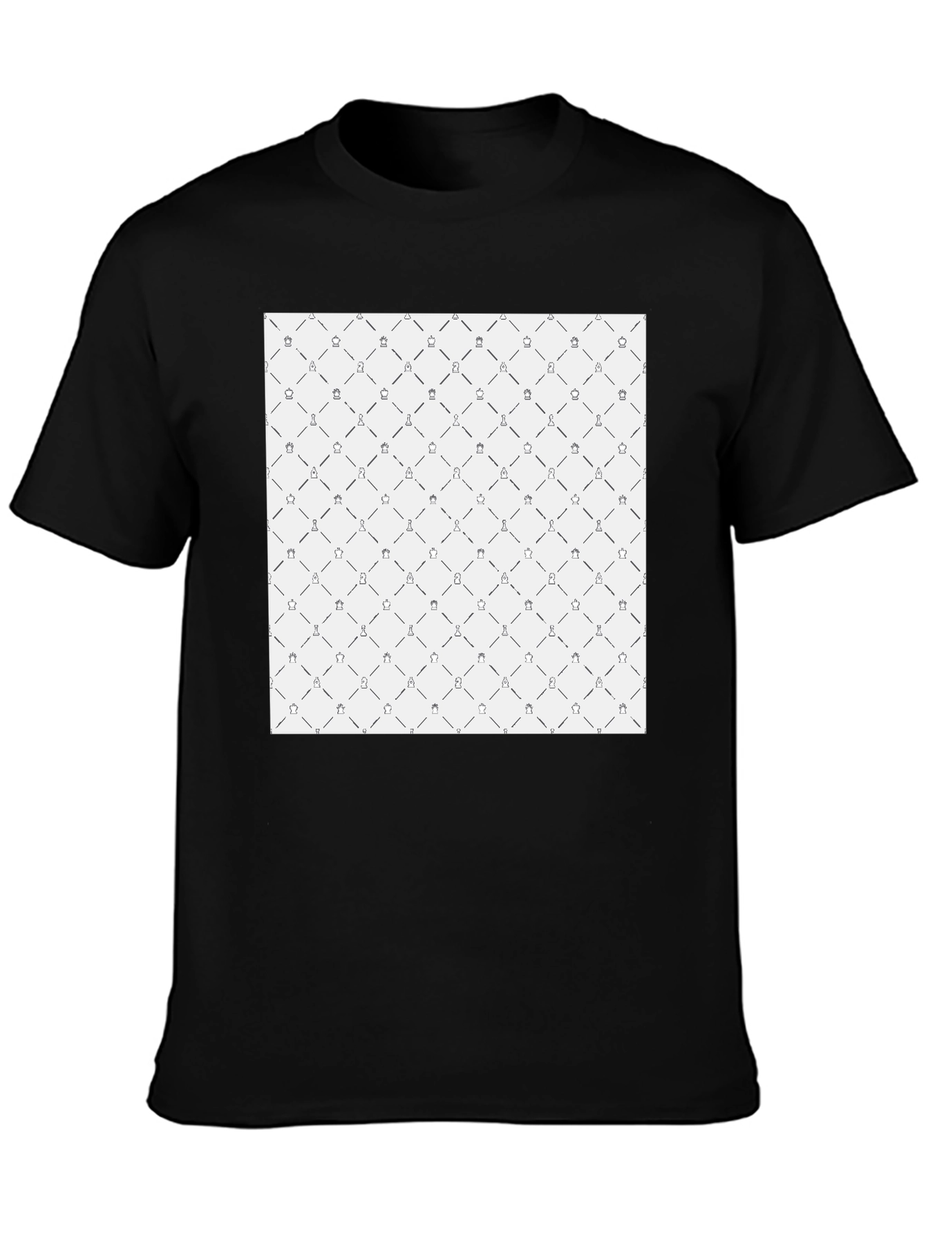 Black Chess Pattern Black T-Shirt view 3