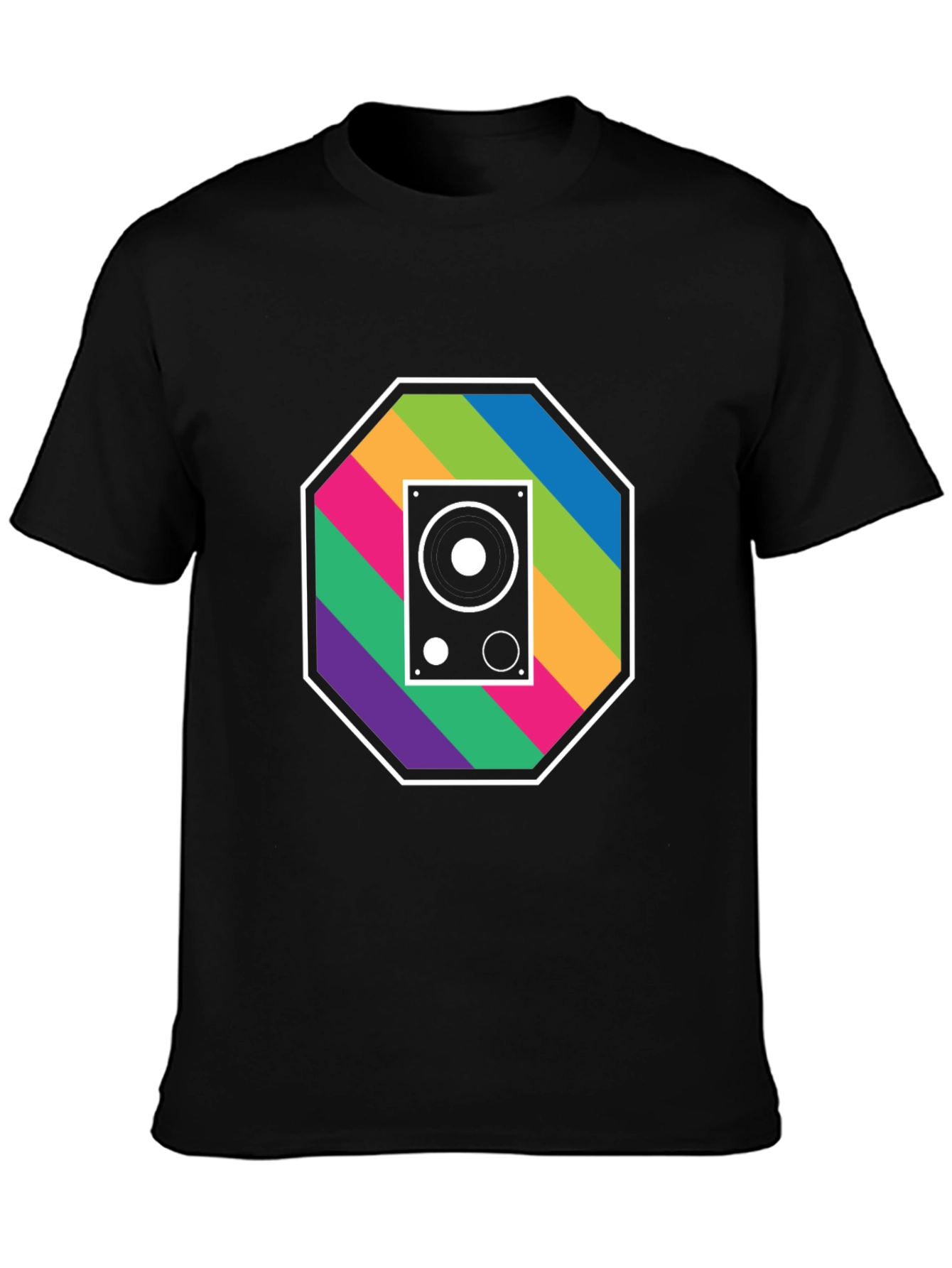 Black Retro Speaker Graphic Tee - Music Lover's T-Shirt view 3