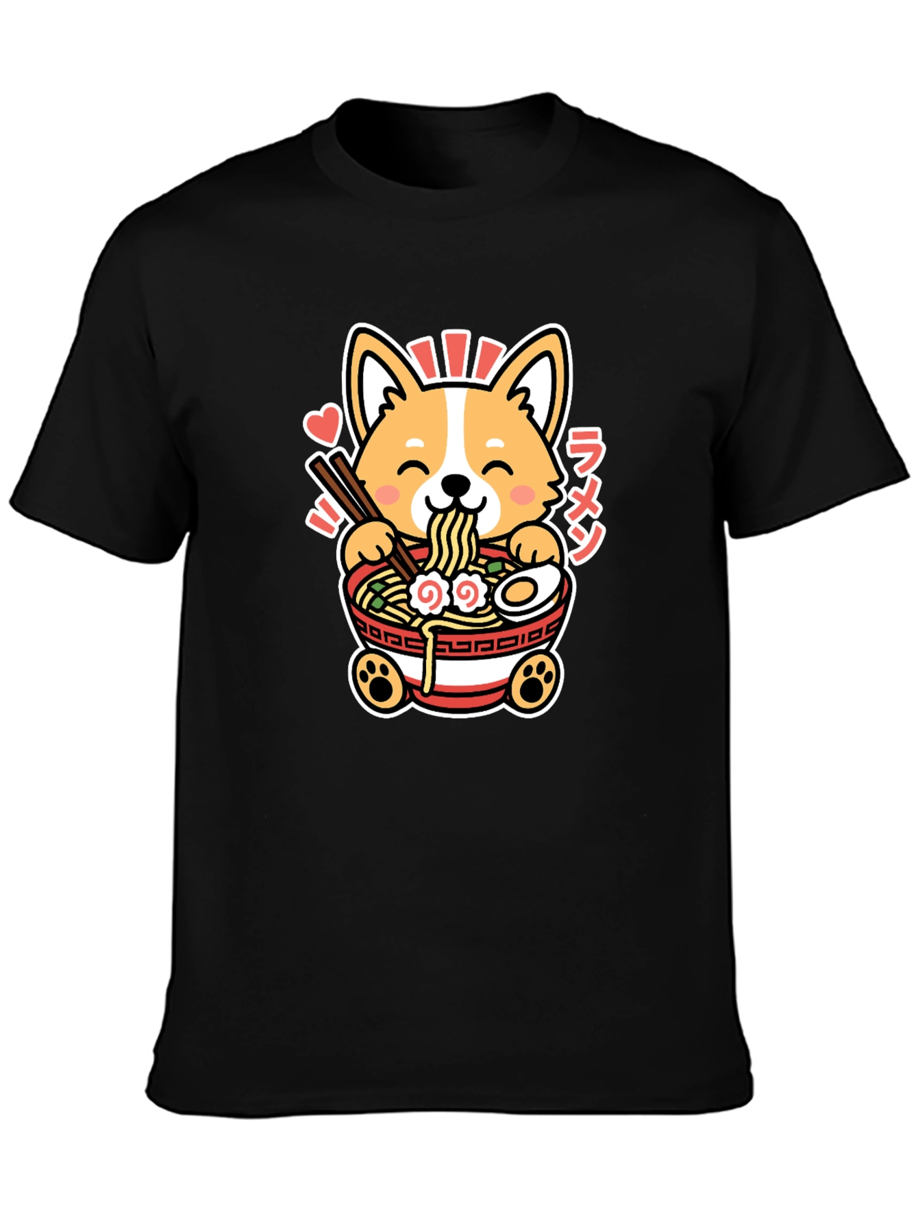 Black Corgi Ramen Graphic Tee - Kawaii Anime Shirt view 3
