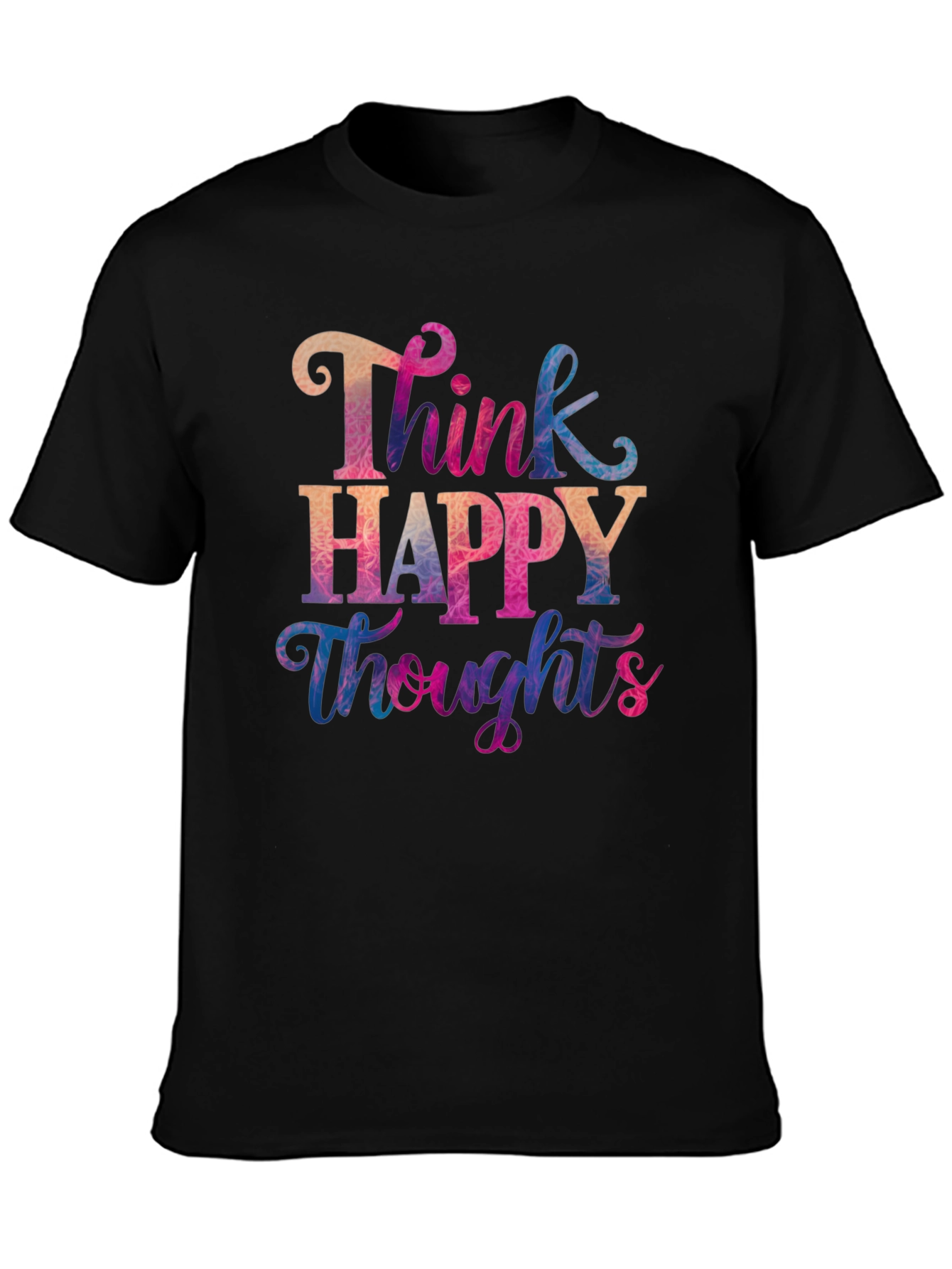 Black Think Happy Thoughts T-Shirt - Motivational Tee view 3
