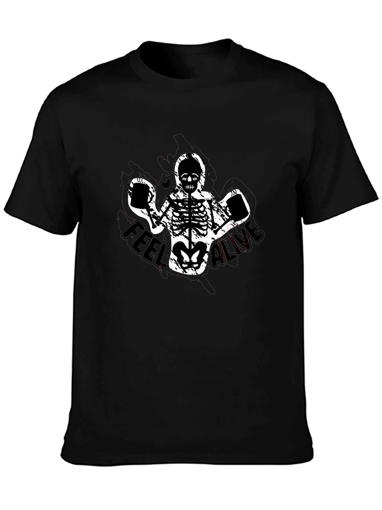 Black Feel Alive Skeleton Graphic T-Shirt view 3