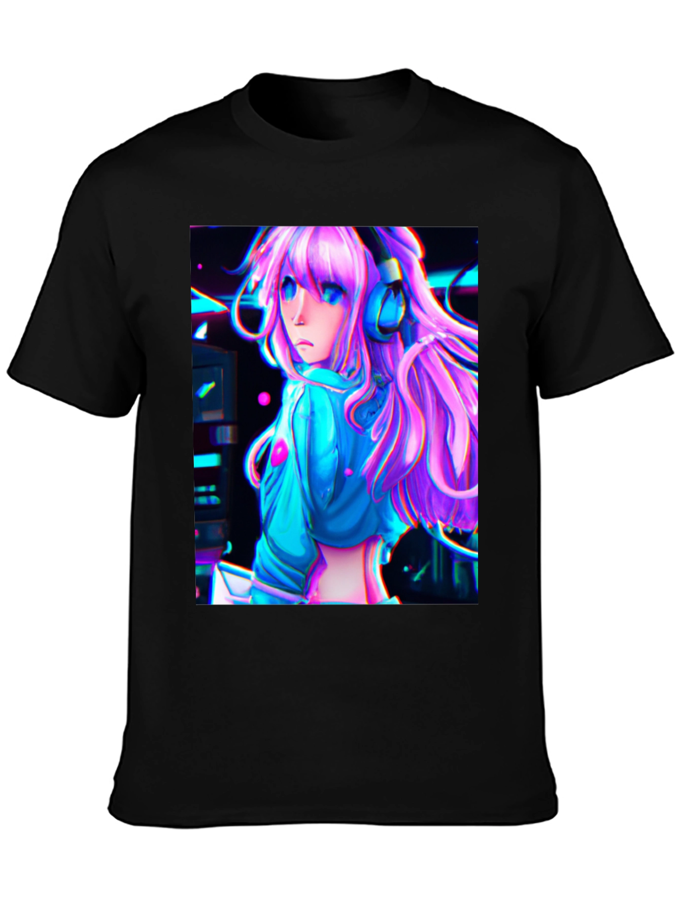 Black Anime Girl Graphic Tee - Black Cotton view 3