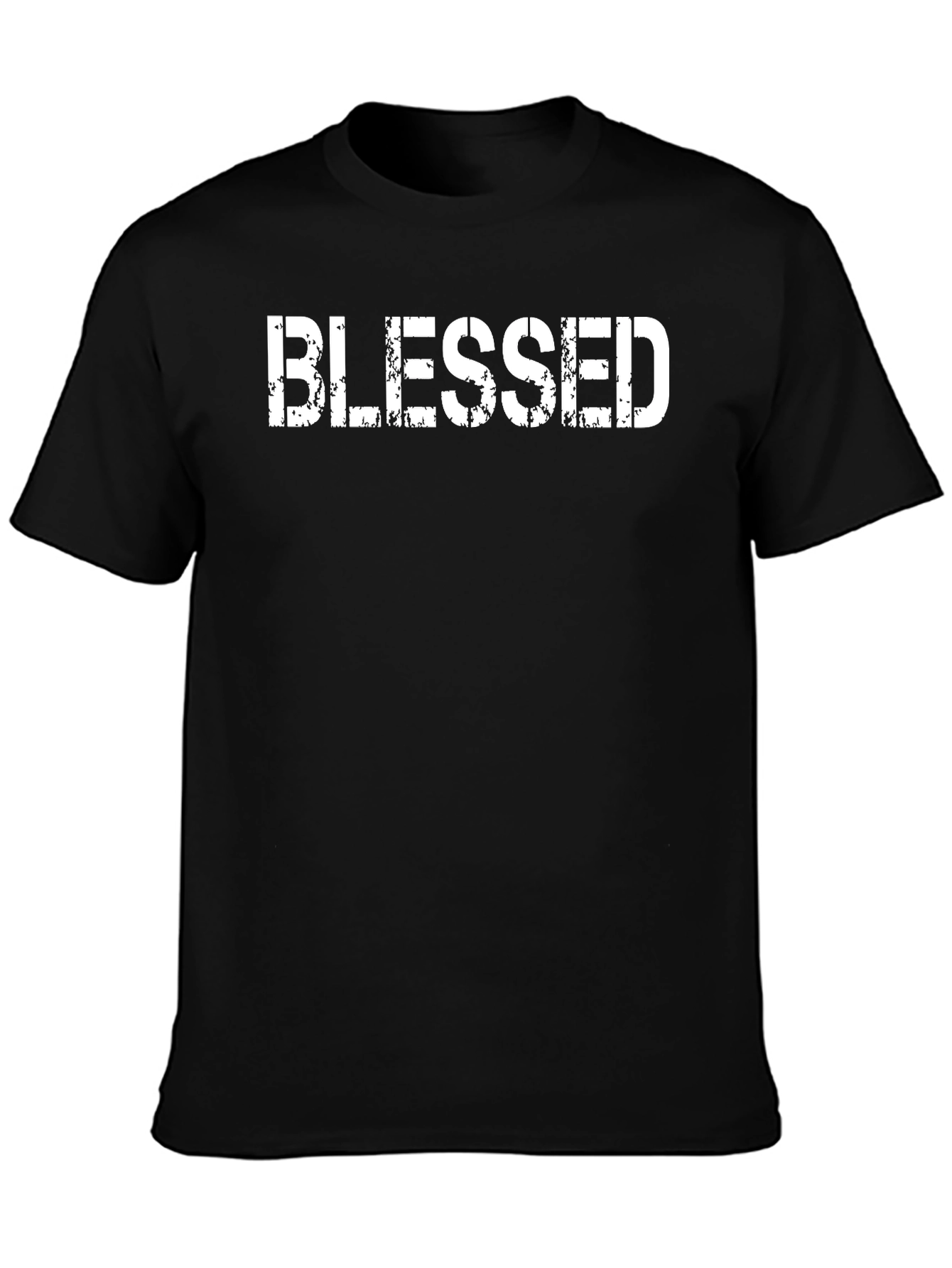 Black Blessed Graphic Tee - Distressed Print, Black Casual Shirt view 3