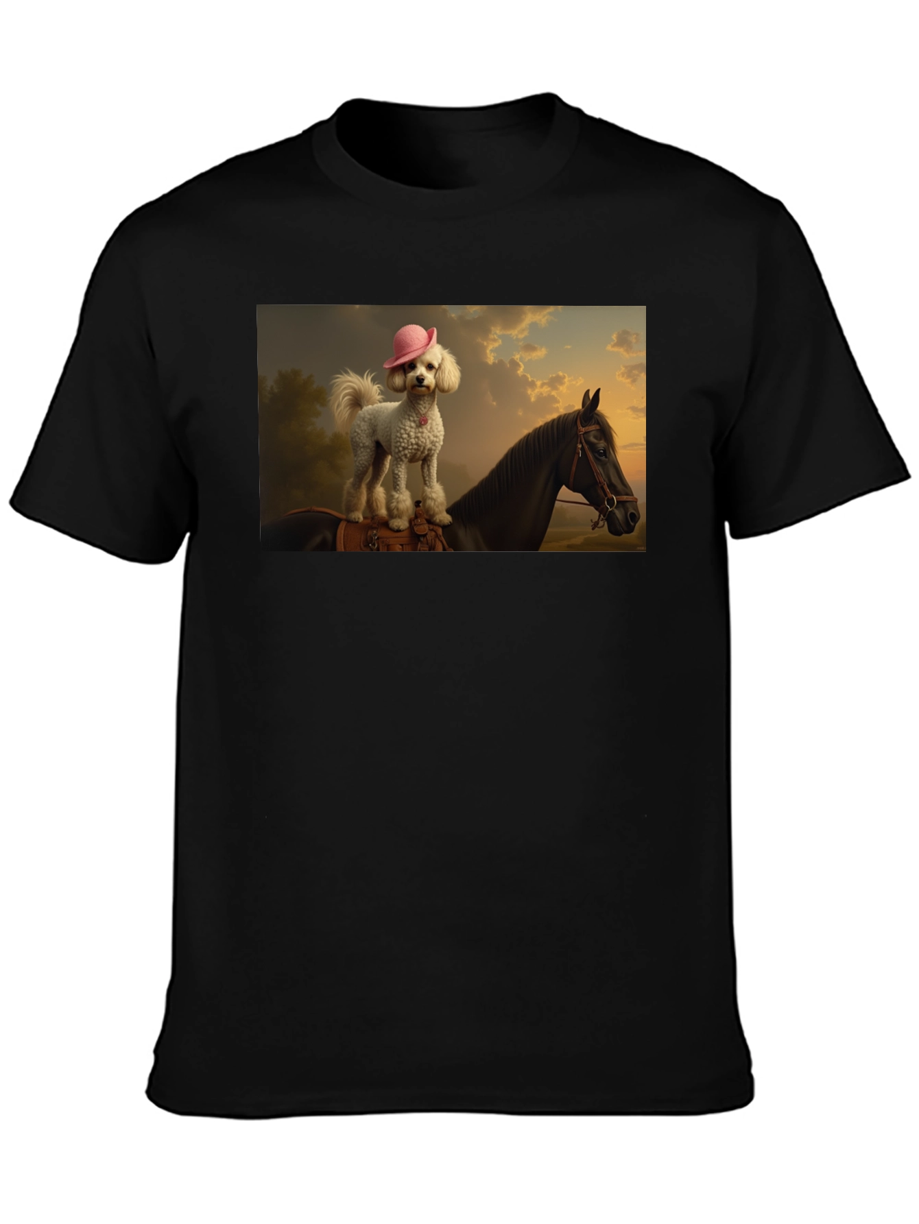 Black Dog & Horse Graphic Tee - Quirky Unisex T-Shirt view 3