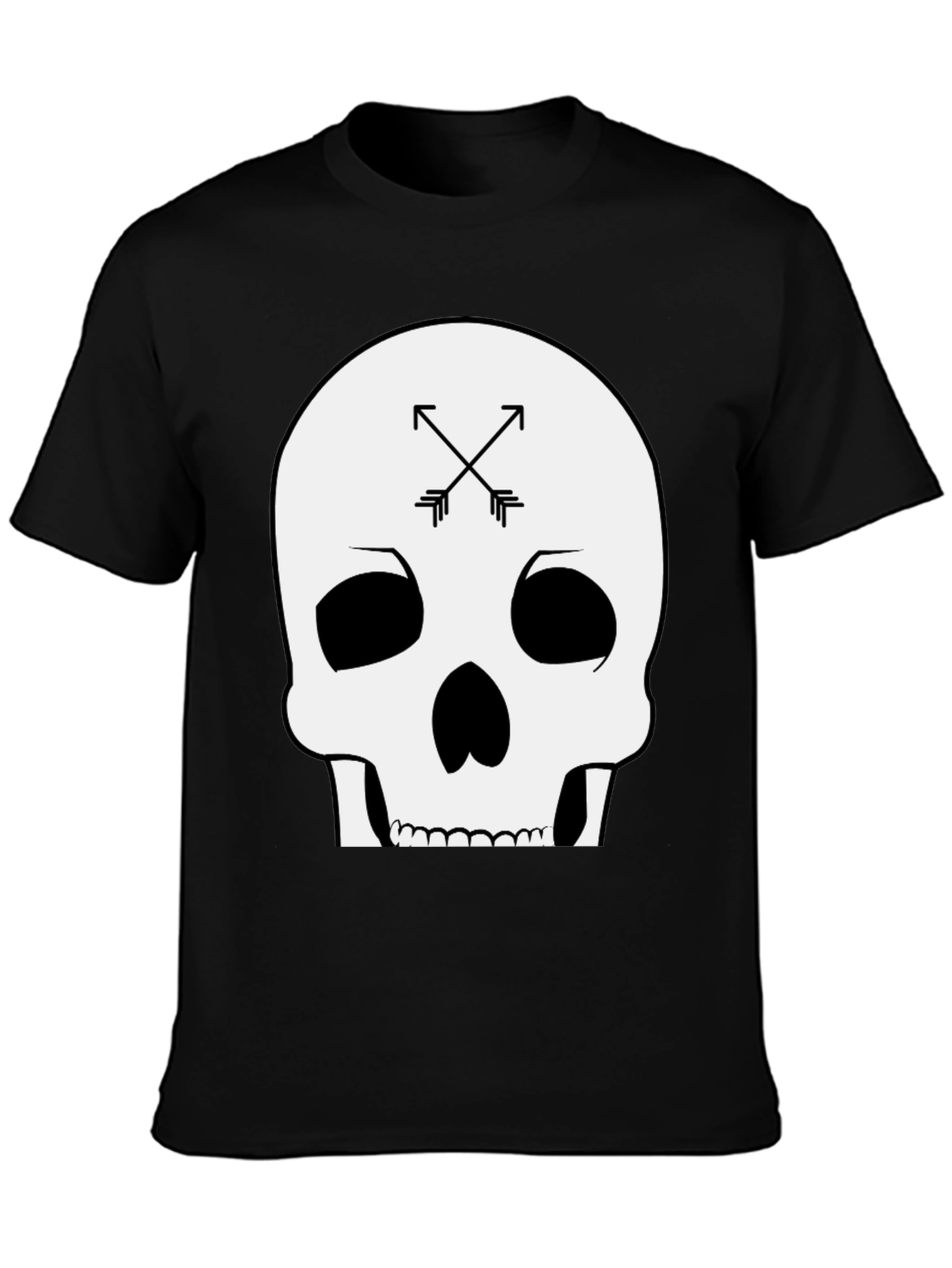 Black Skull & Arrows Graphic Tee - Black Cotton T-Shirt view 3