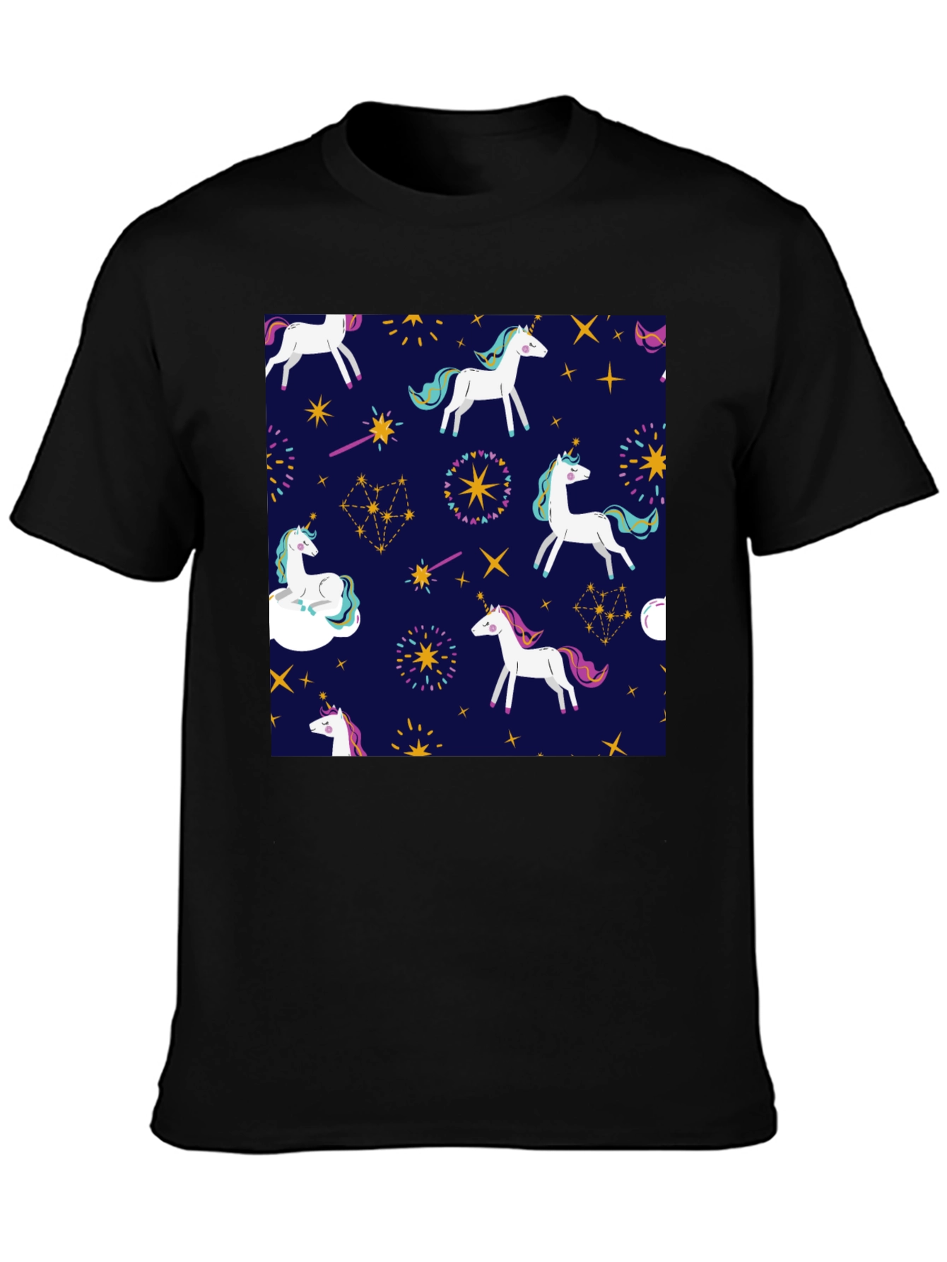 Black Unicorn Pattern Black T-Shirt view 3