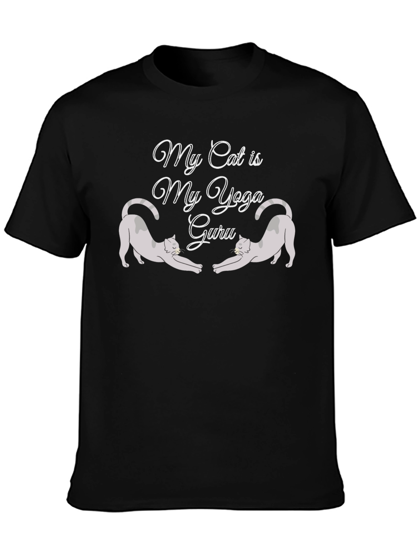 Black My Cat is My Yoga Guru Black T-Shirt view 3