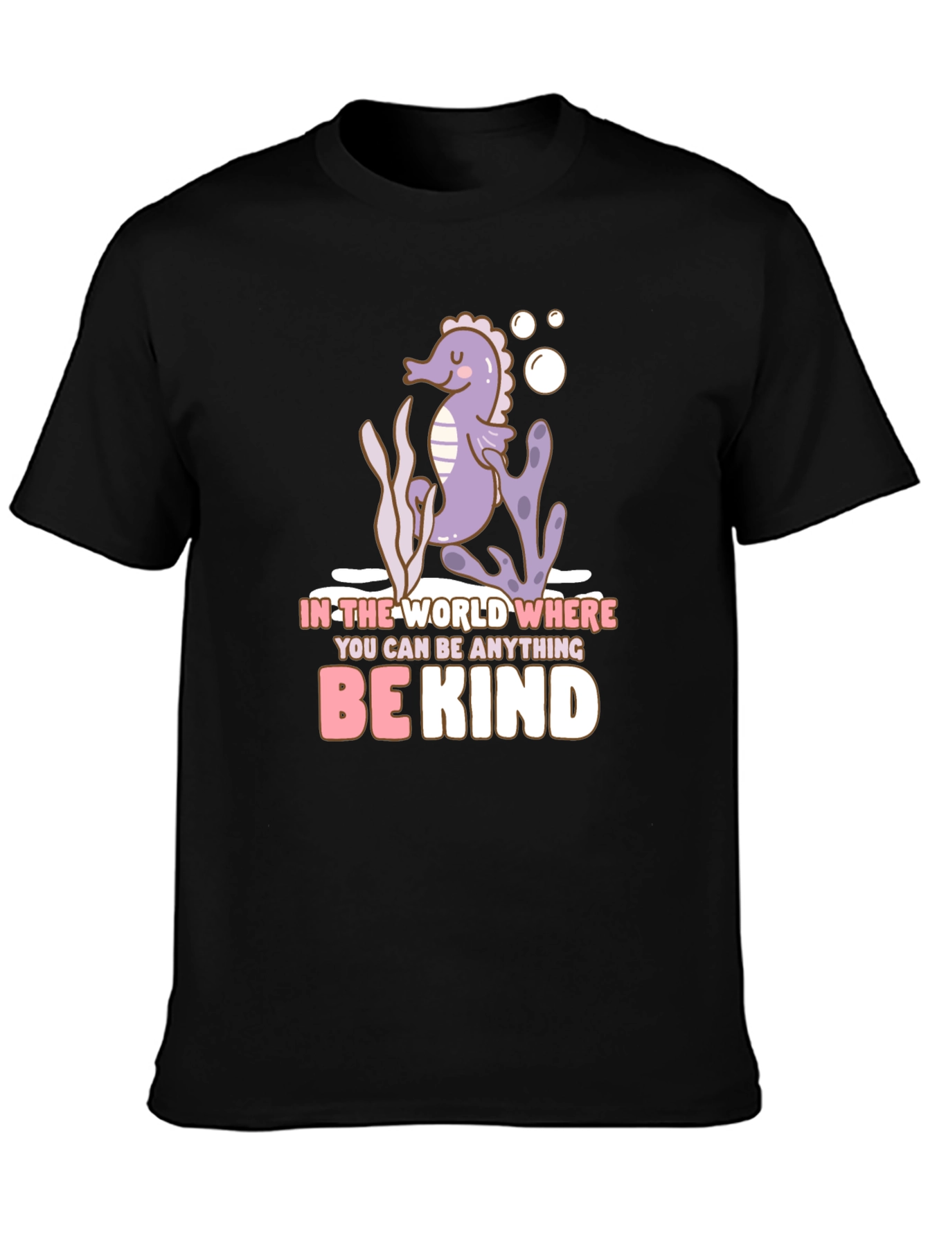 Black Be Kind Seahorse Graphic Tee - Black Cotton T-Shirt view 3