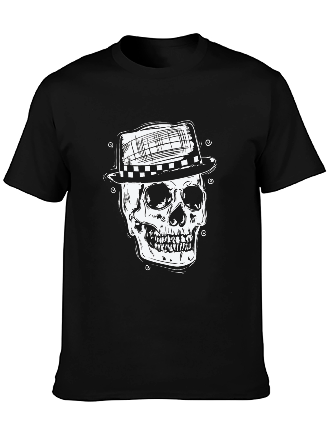 Black Skull in Hat Graphic Tee - Mens Black T-Shirt view 3