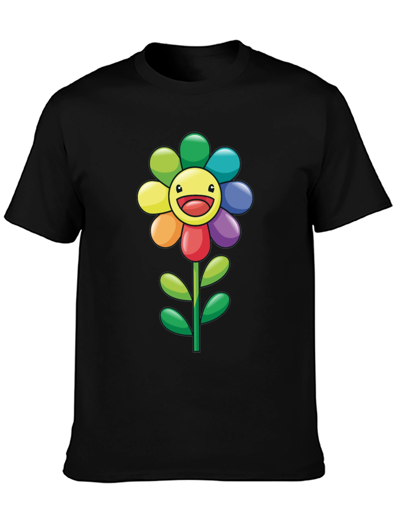 Black Rainbow Flower Graphic Tee - Black T-Shirt view 3