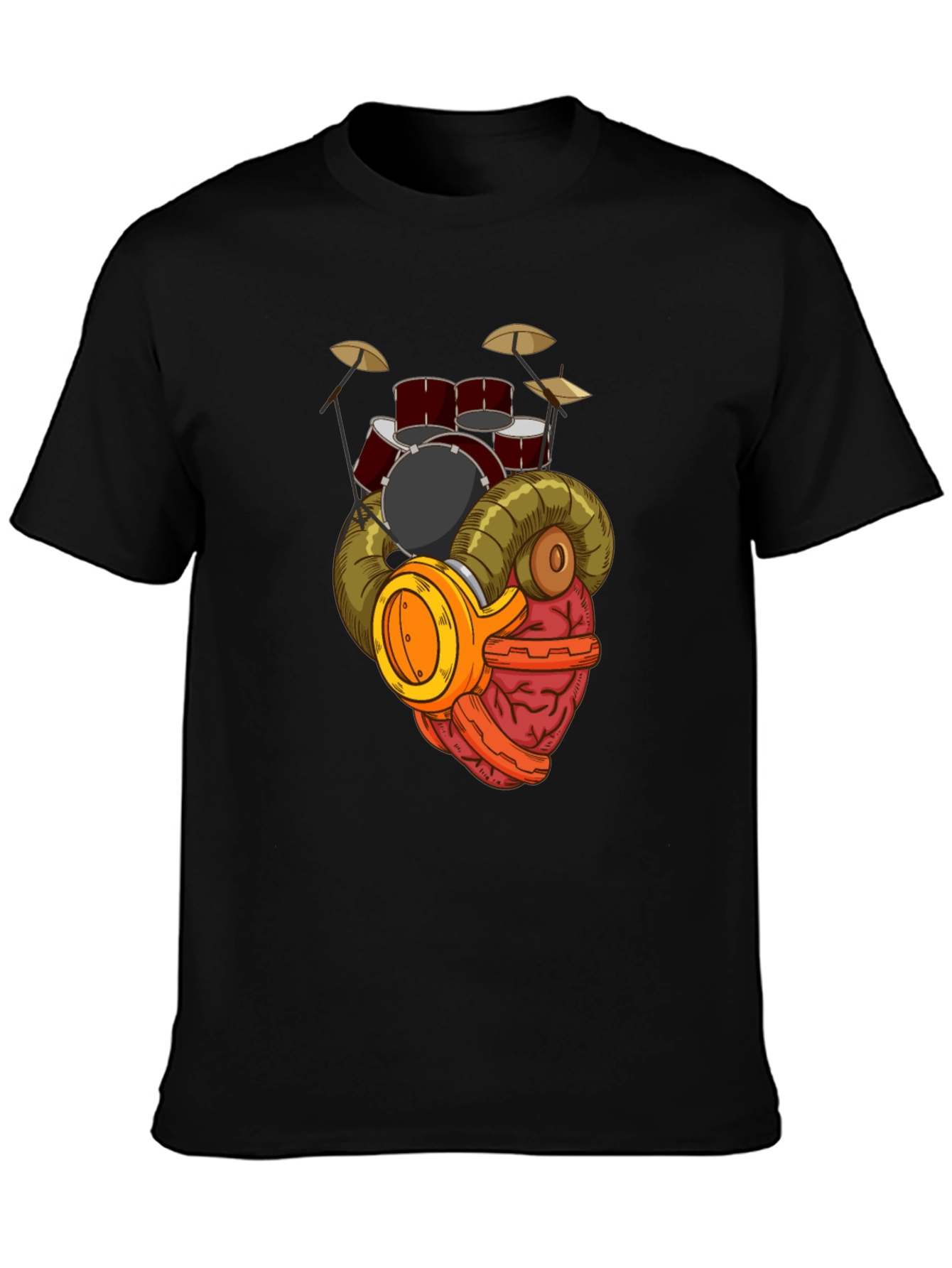 Black Drummer Brain T-Shirt - Music Lover Gift view 3