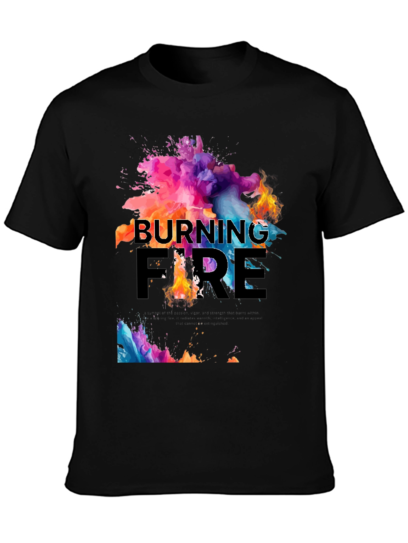 Black Burning Fire Graphic Print T-Shirt view 3