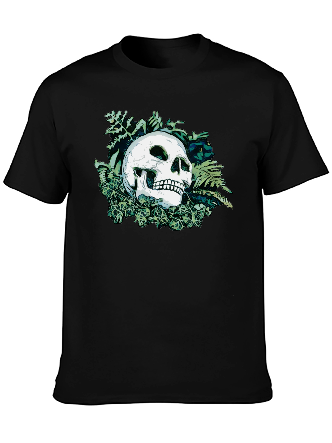 Black Skull & Foliage Graphic Tee - Classic Black view 3