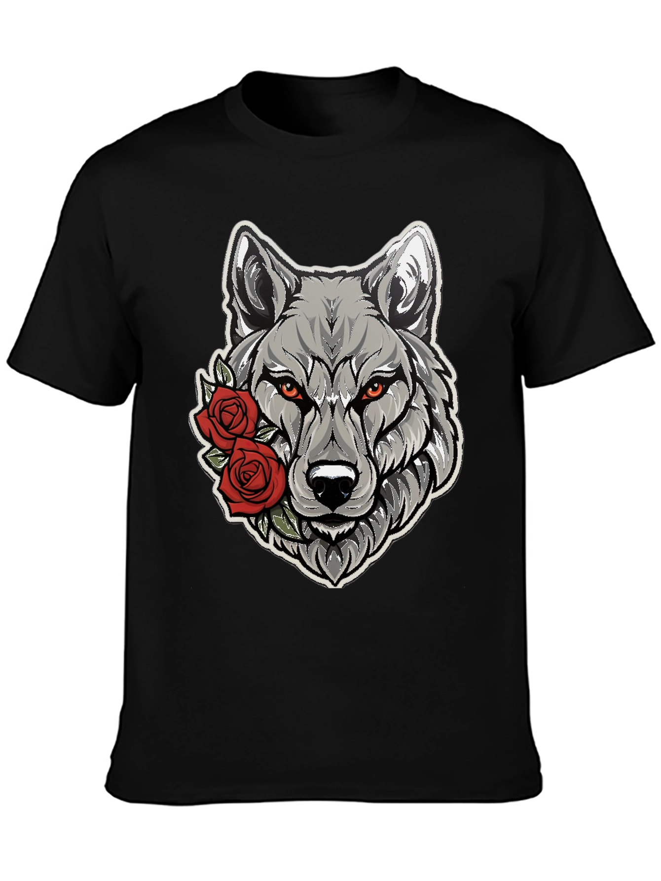 Black Wolf & Roses Graphic Tee - Men's Black T-Shirt view 3