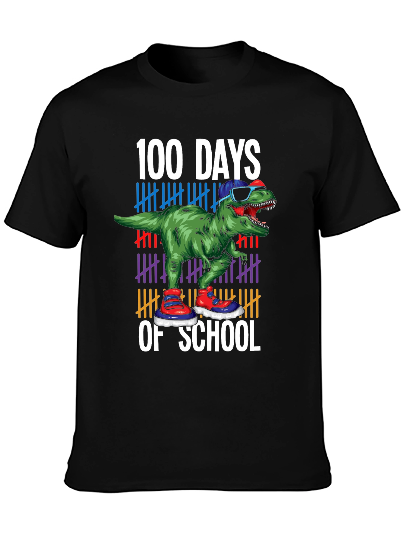 Black 100 Days of School Dinosaur T-Shirt view 3