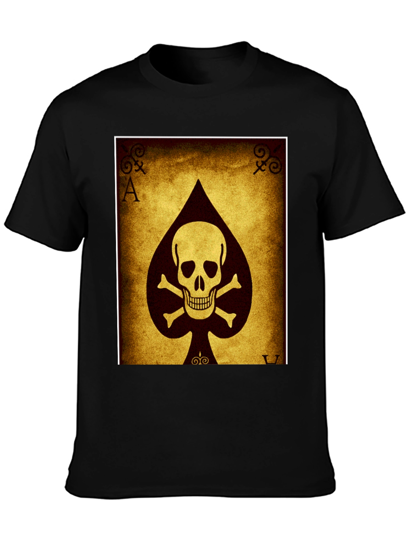 Black Ace of Spades Skull T-Shirt - Black Cotton Tee view 3