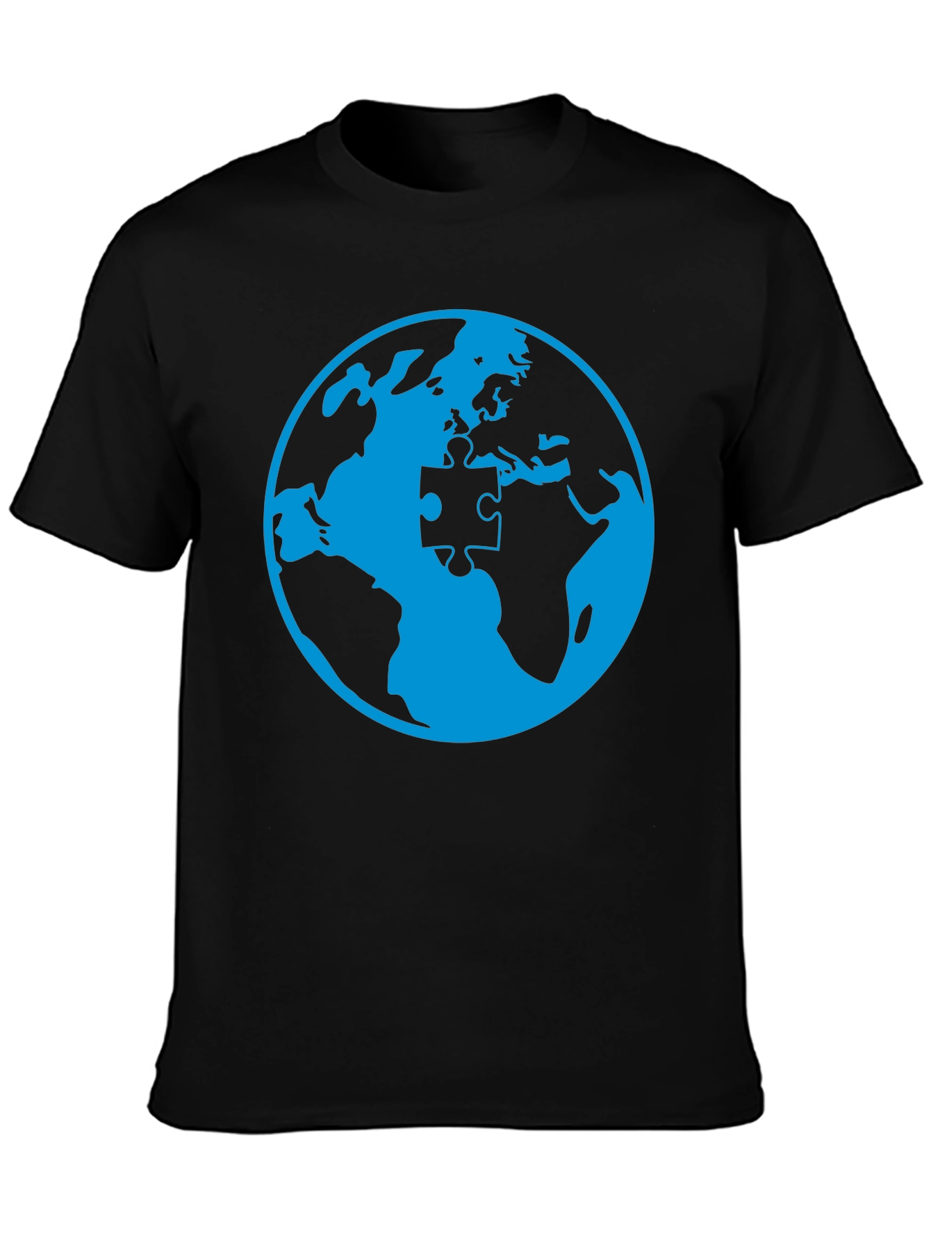 Black Autism Awareness World Puzzle Piece T-Shirt view 3