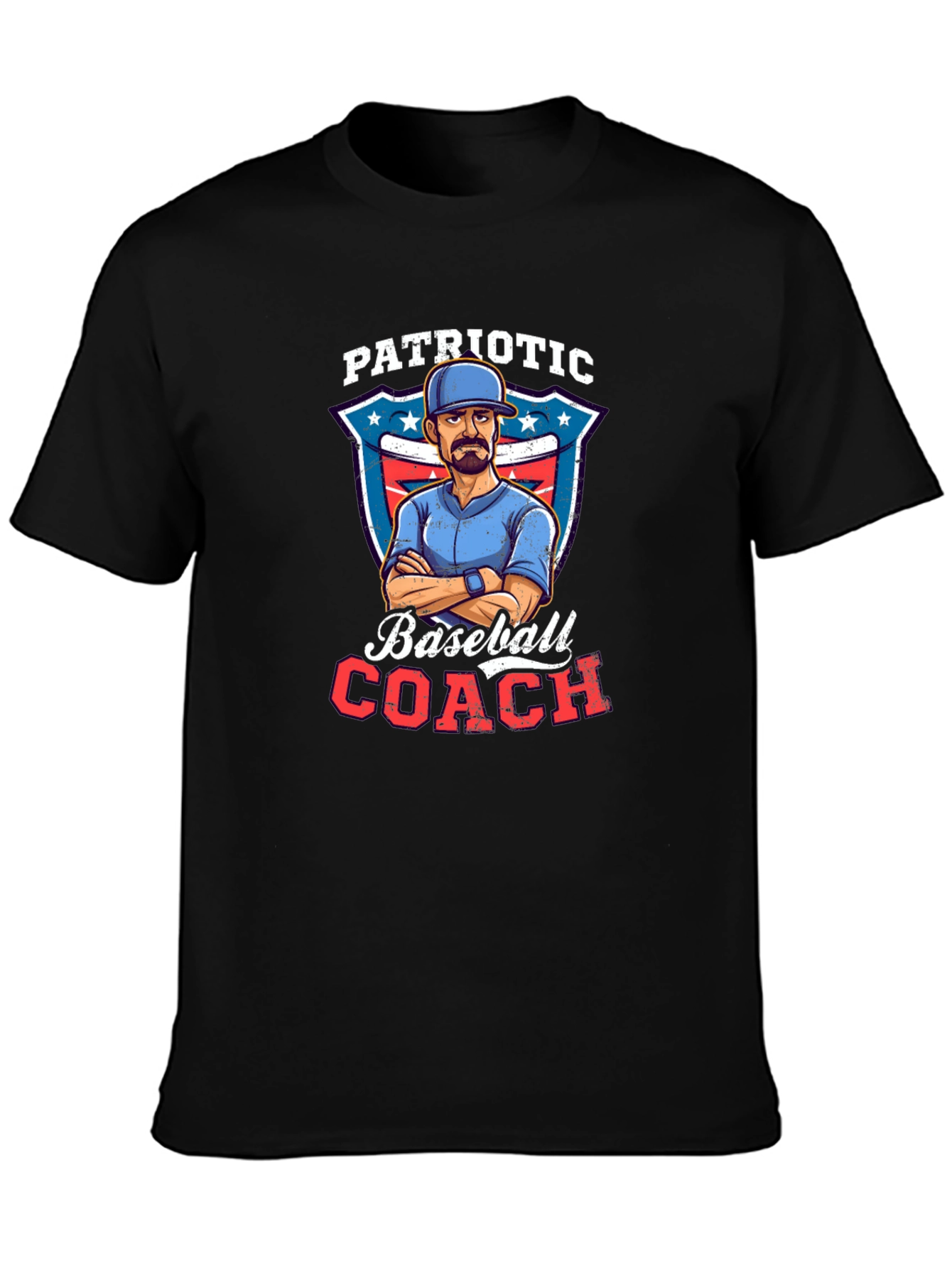 Black Patriotic Baseball Coach Graphic Tee view 3