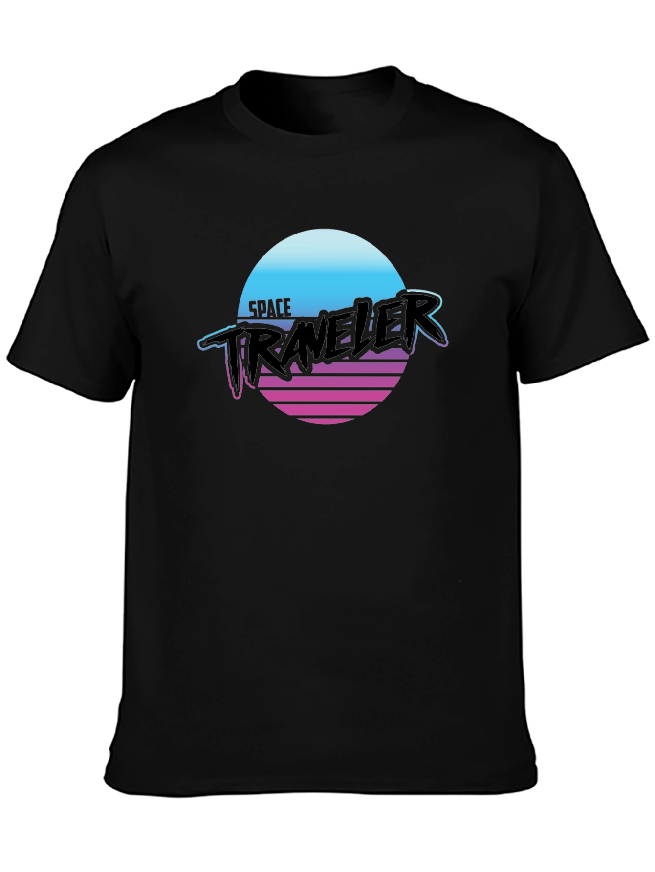 Black Retro Space Traveler Black T-Shirt - Sci-Fi Graphic Tee view 3