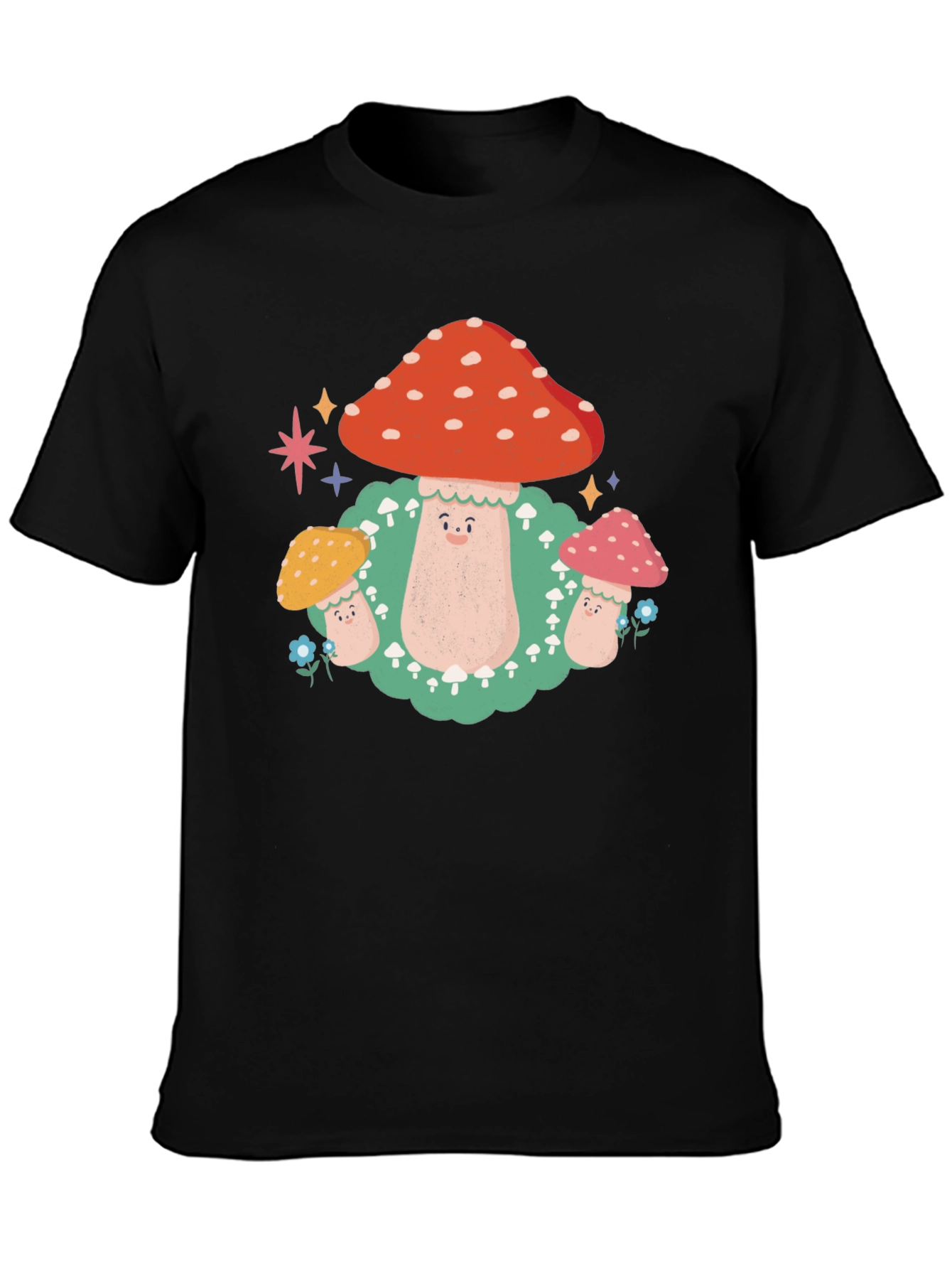 Black Mushroom Graphic T-Shirt - Funky Forest Design view 3