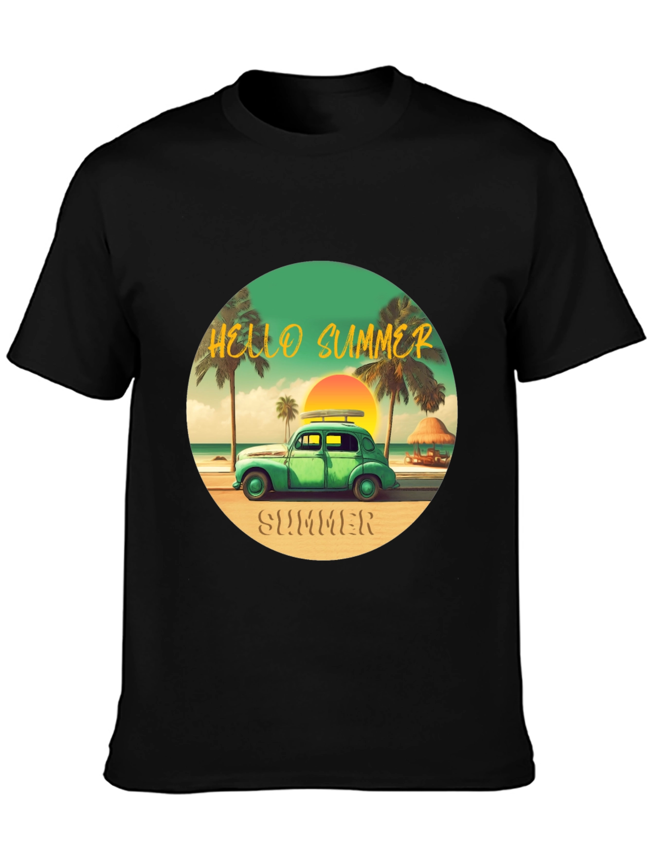 Black Summer Beach Car T-Shirt view 3