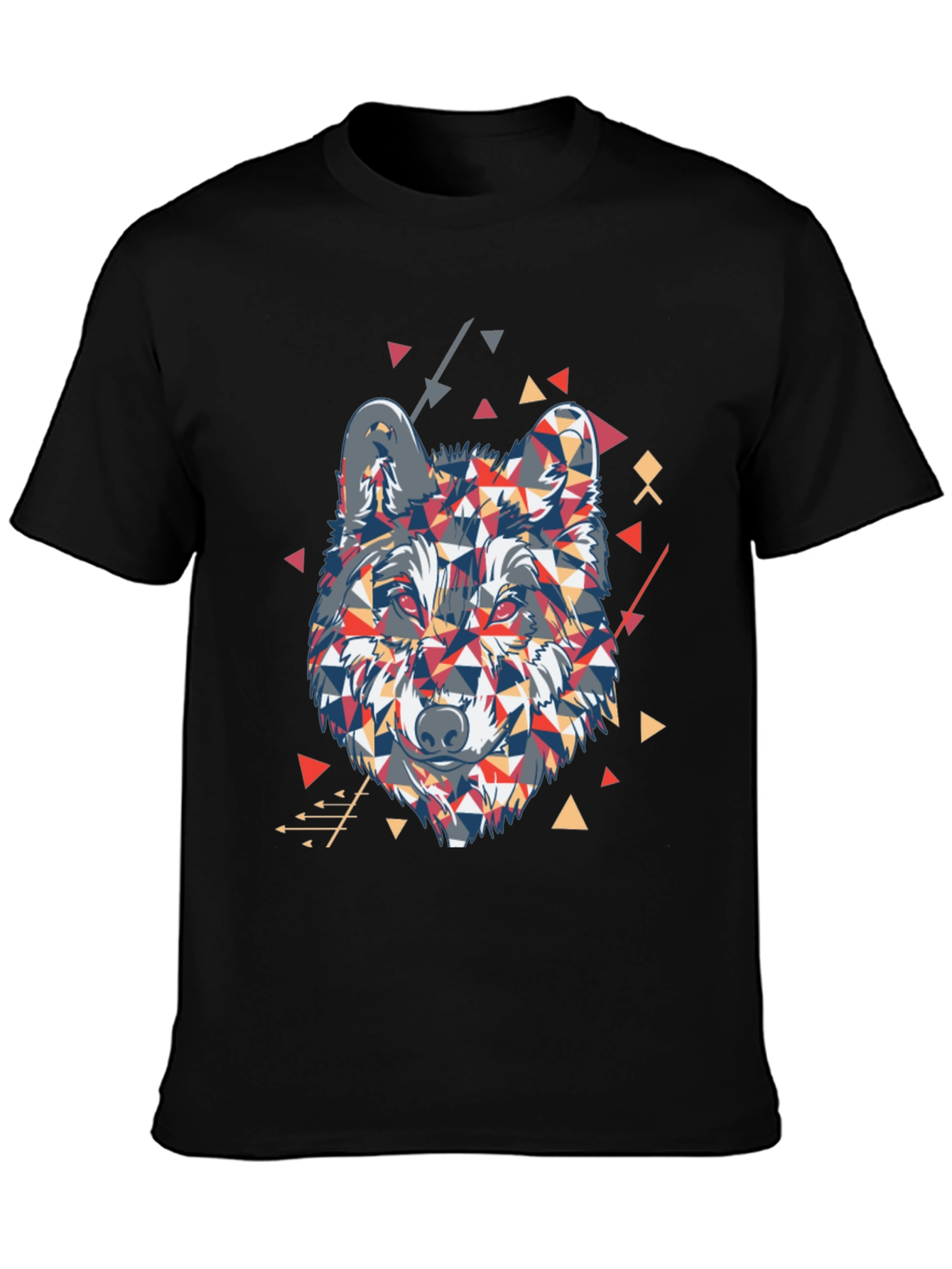 Black Geometric Wolf Graphic Black T-Shirt view 3