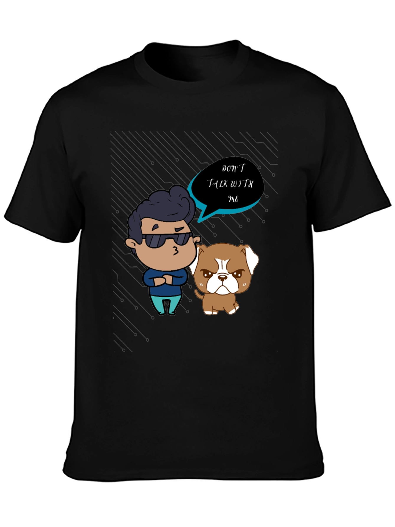 Black Grumpy Cartoon Graphic T-Shirt view 3