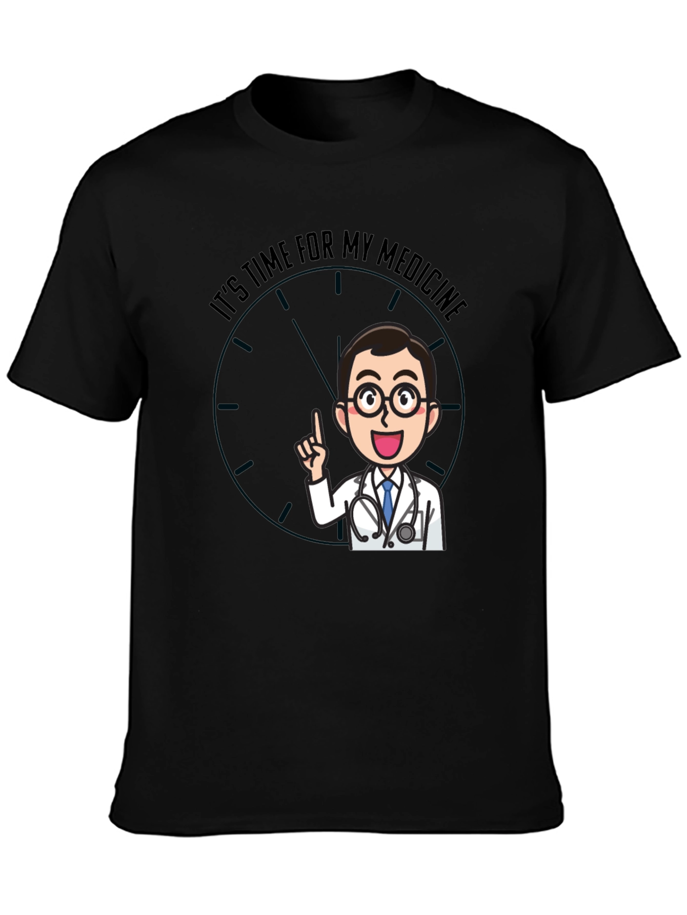 Black Time For Medicine Doctor Graphic T-Shirt view 3