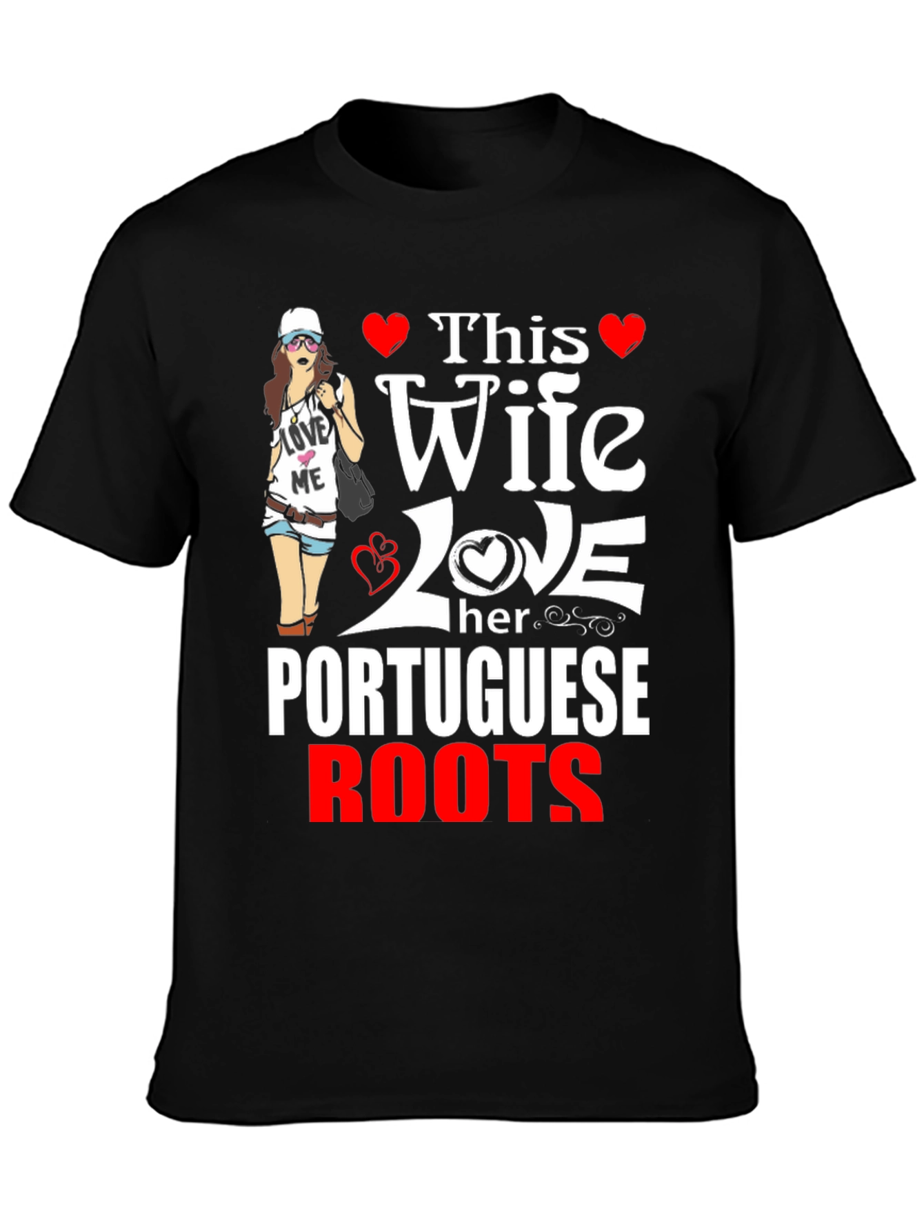Black Wife Loves Portuguese Roots T-Shirt view 3