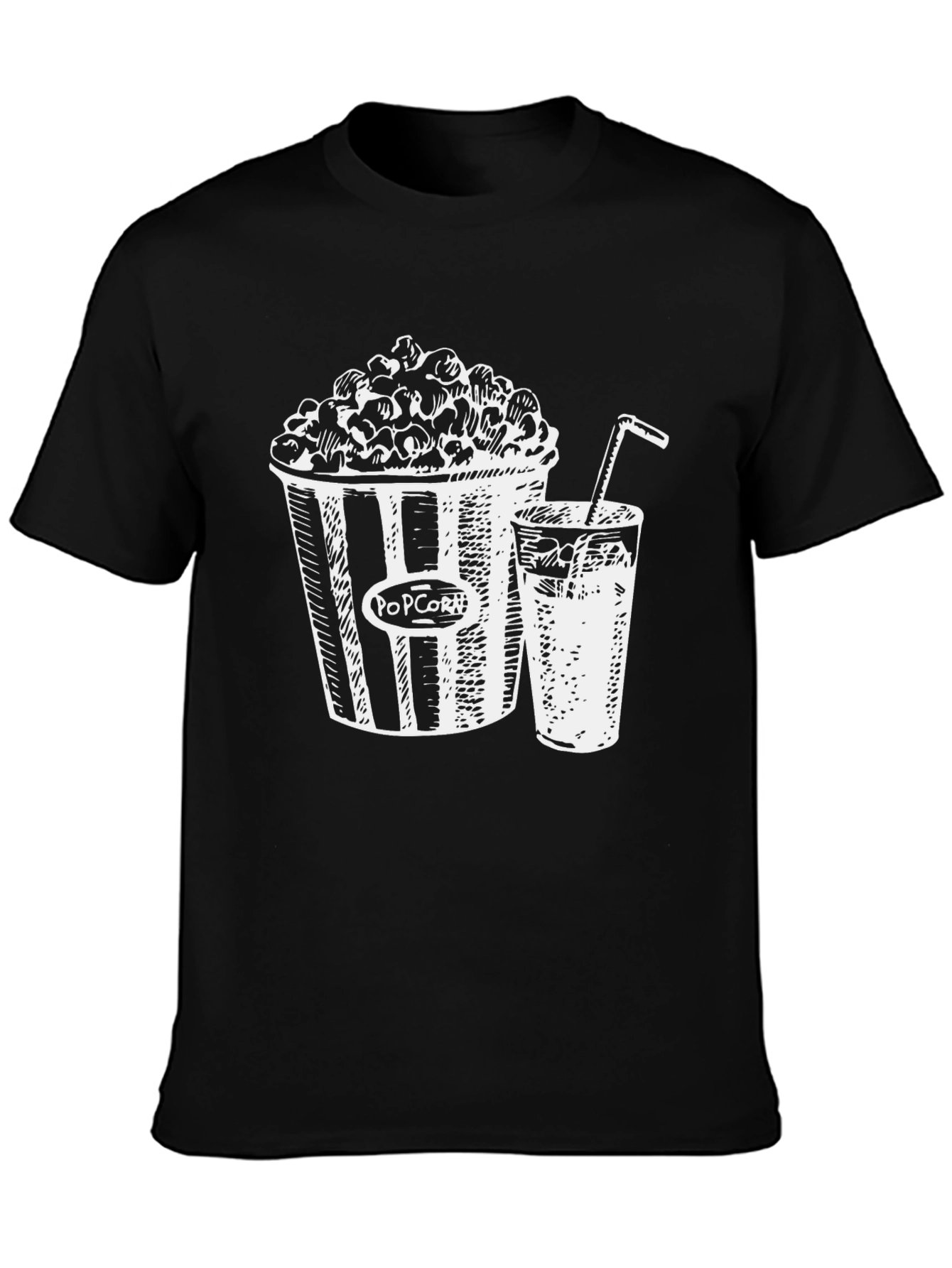 Black Movie Night T-Shirt: Popcorn & Drink Graphic Tee view 3