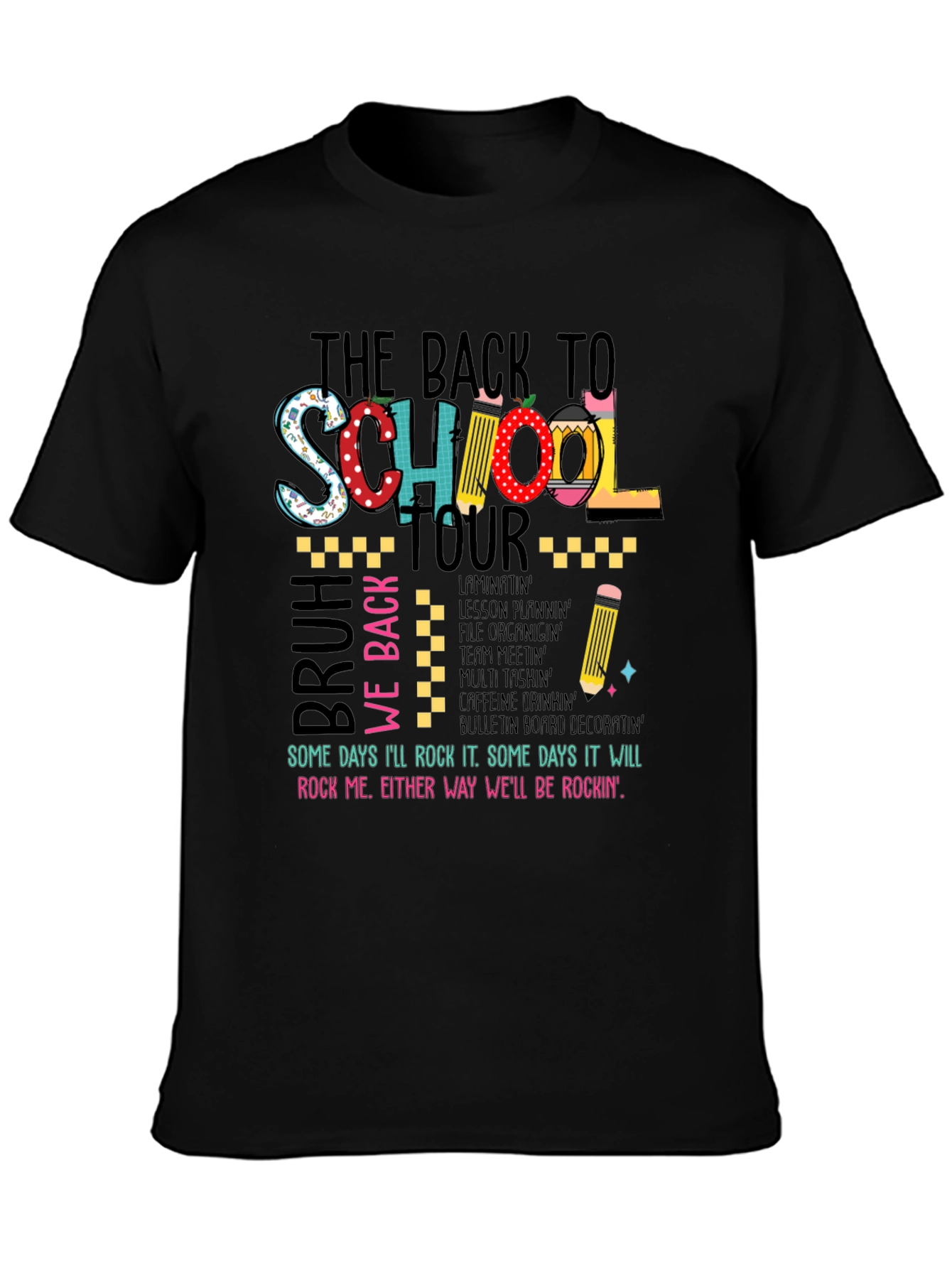 Black Back to School Teacher T-Shirt view 3