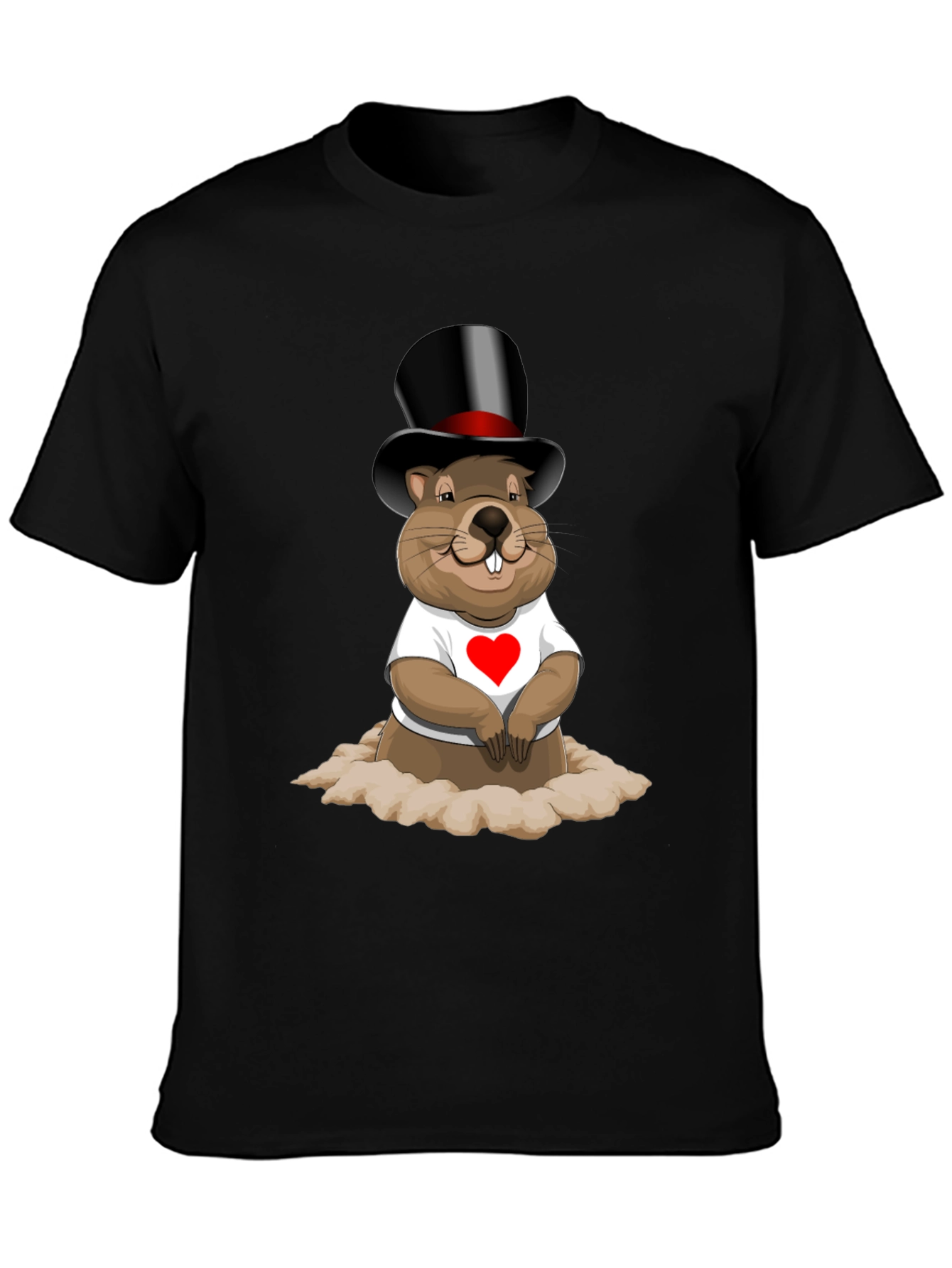 Black Groundhog Day T-Shirt with Top Hat and Heart view 3