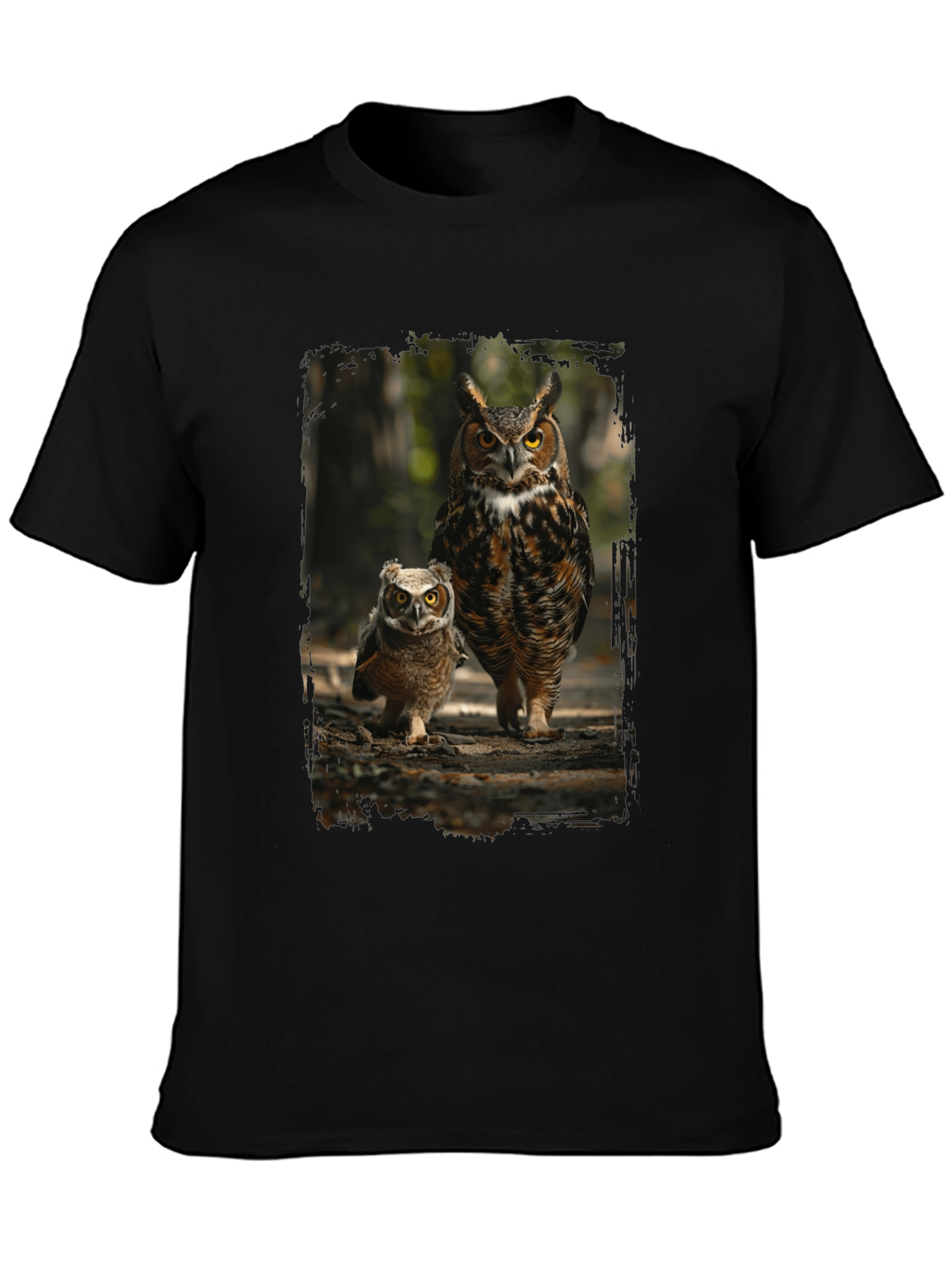 Black Owl Family Graphic Tee - Nature Lover's Black T-Shirt view 3