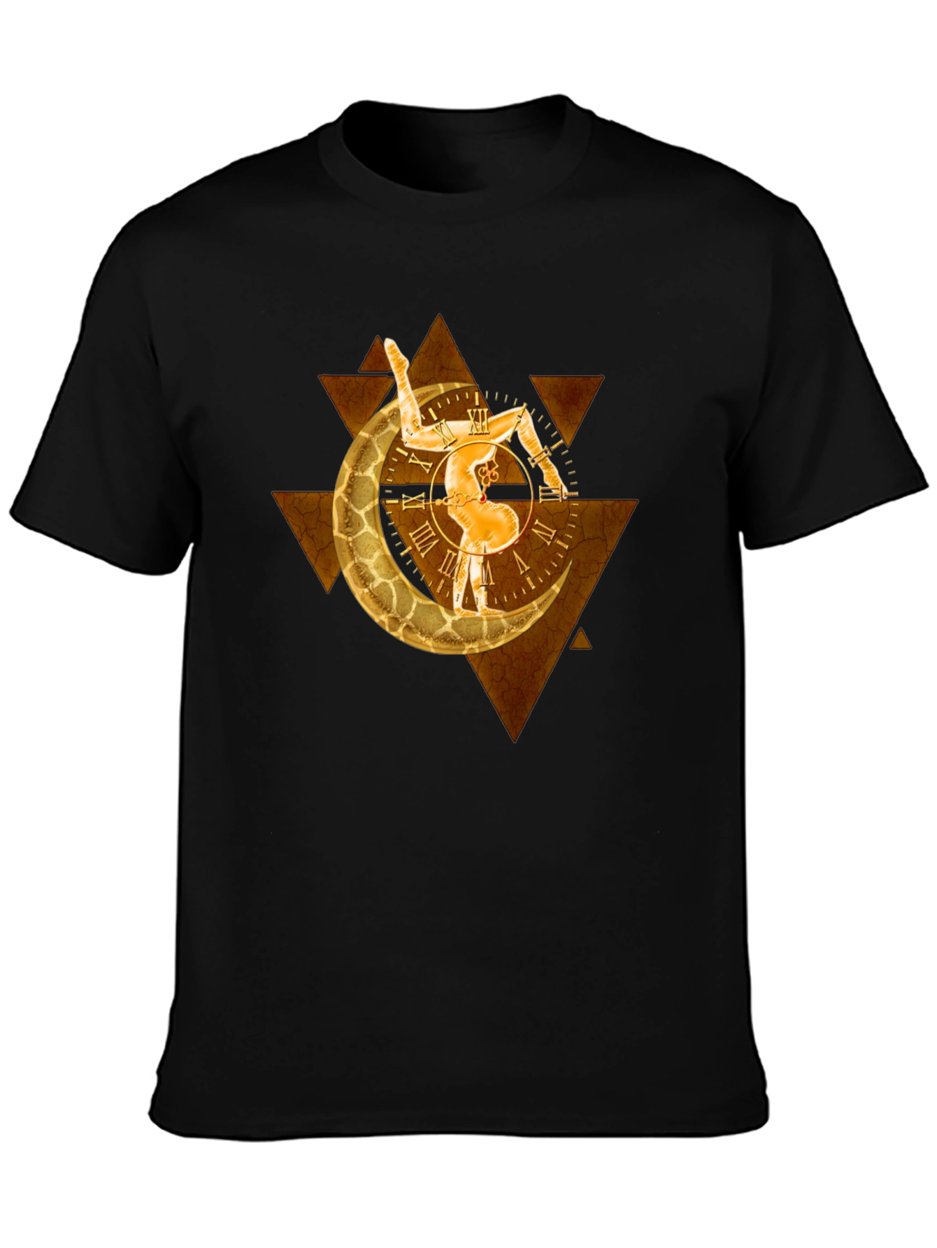 Black Geometric Moon Clock Graphic T-Shirt view 3