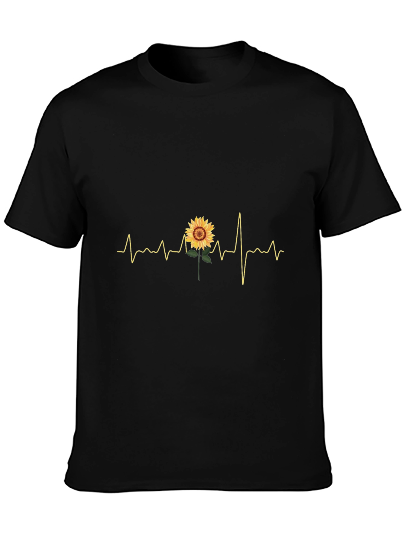 Black Sunflower Heartbeat T-Shirt - Black view 3