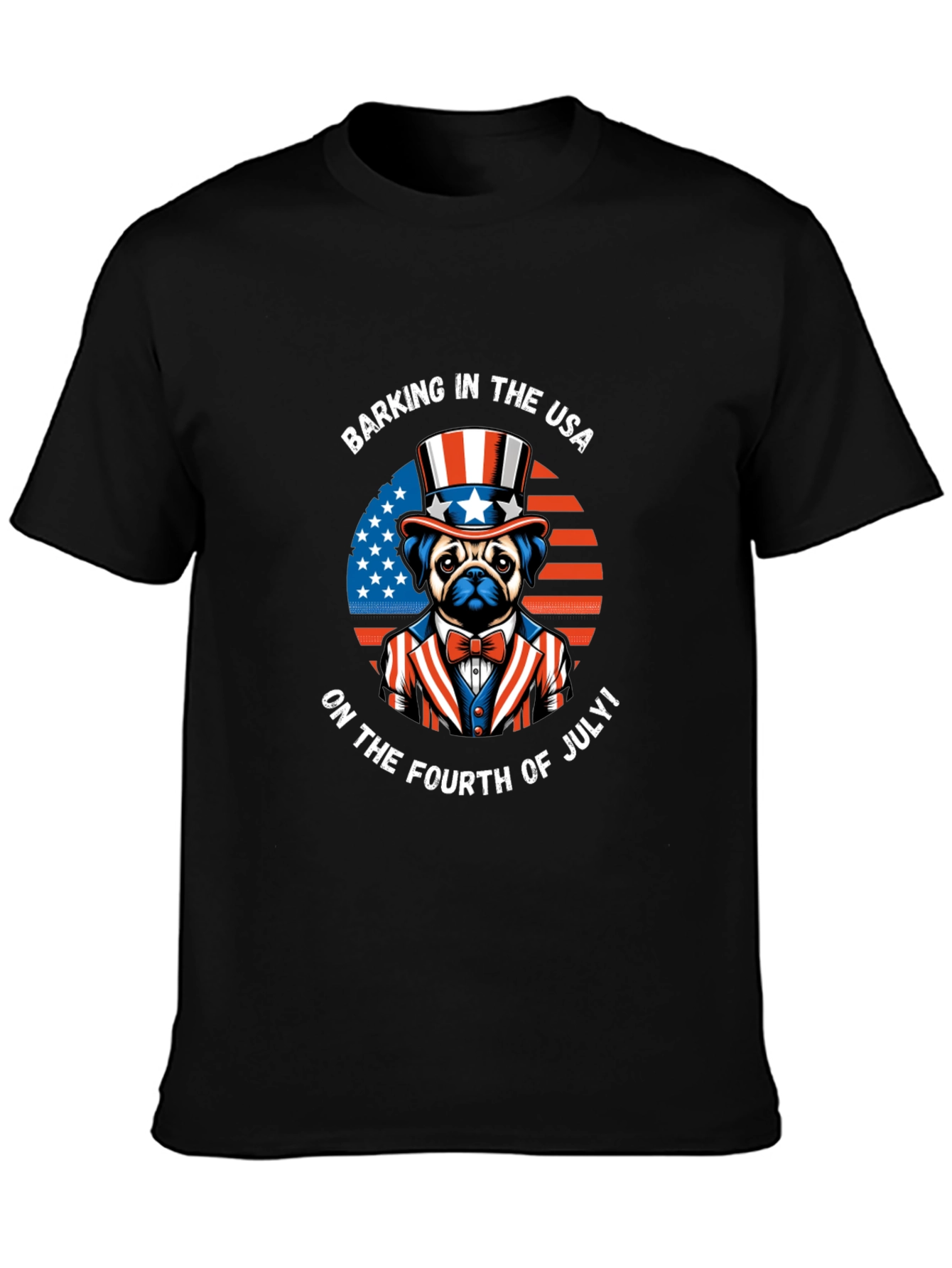 Black Patriotic Pug T-Shirt - Barking in the USA! view 3