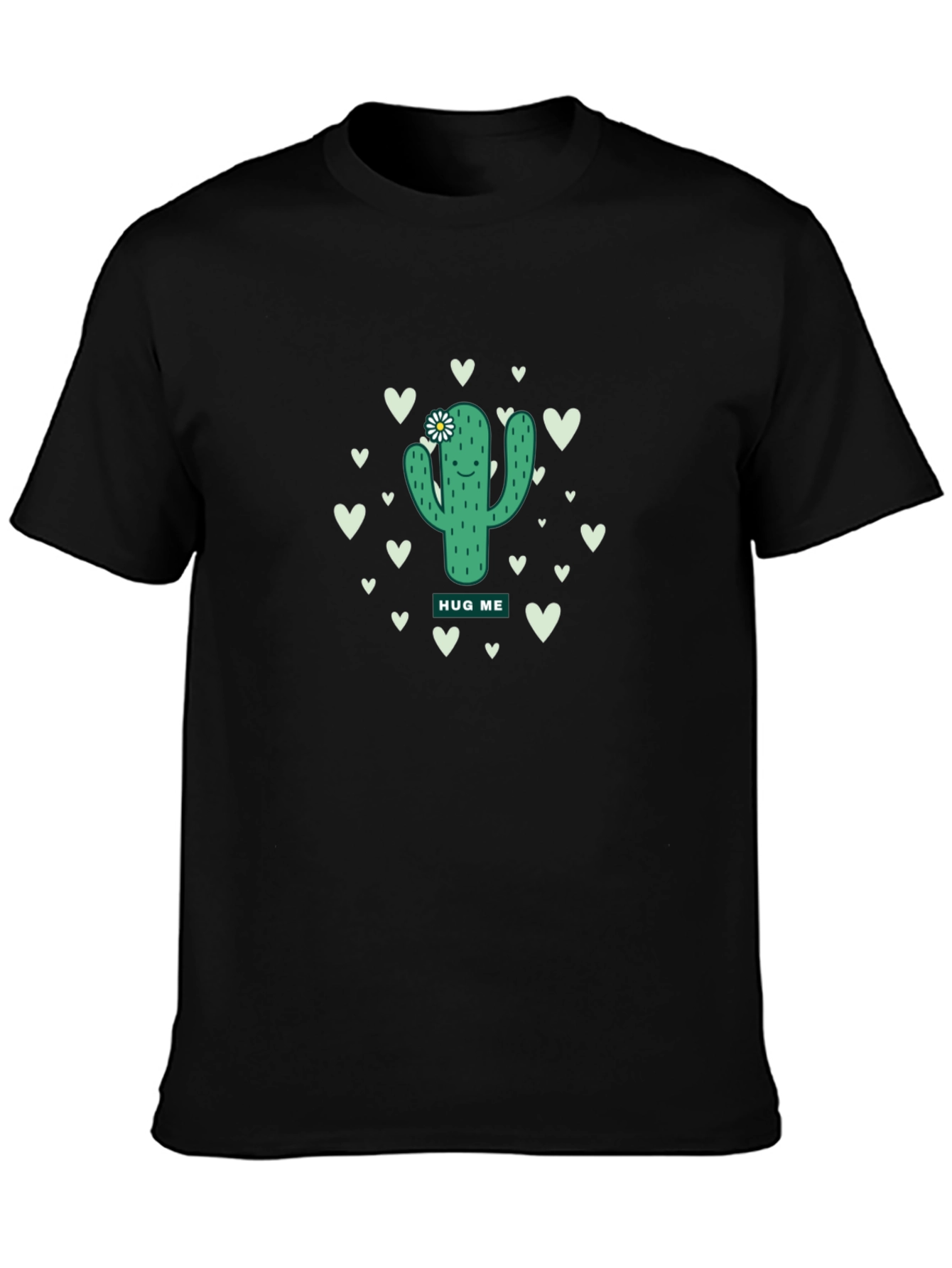 Black Cute Cactus Hug Me Graphic Tee - Unisex Black T-Shirt view 3