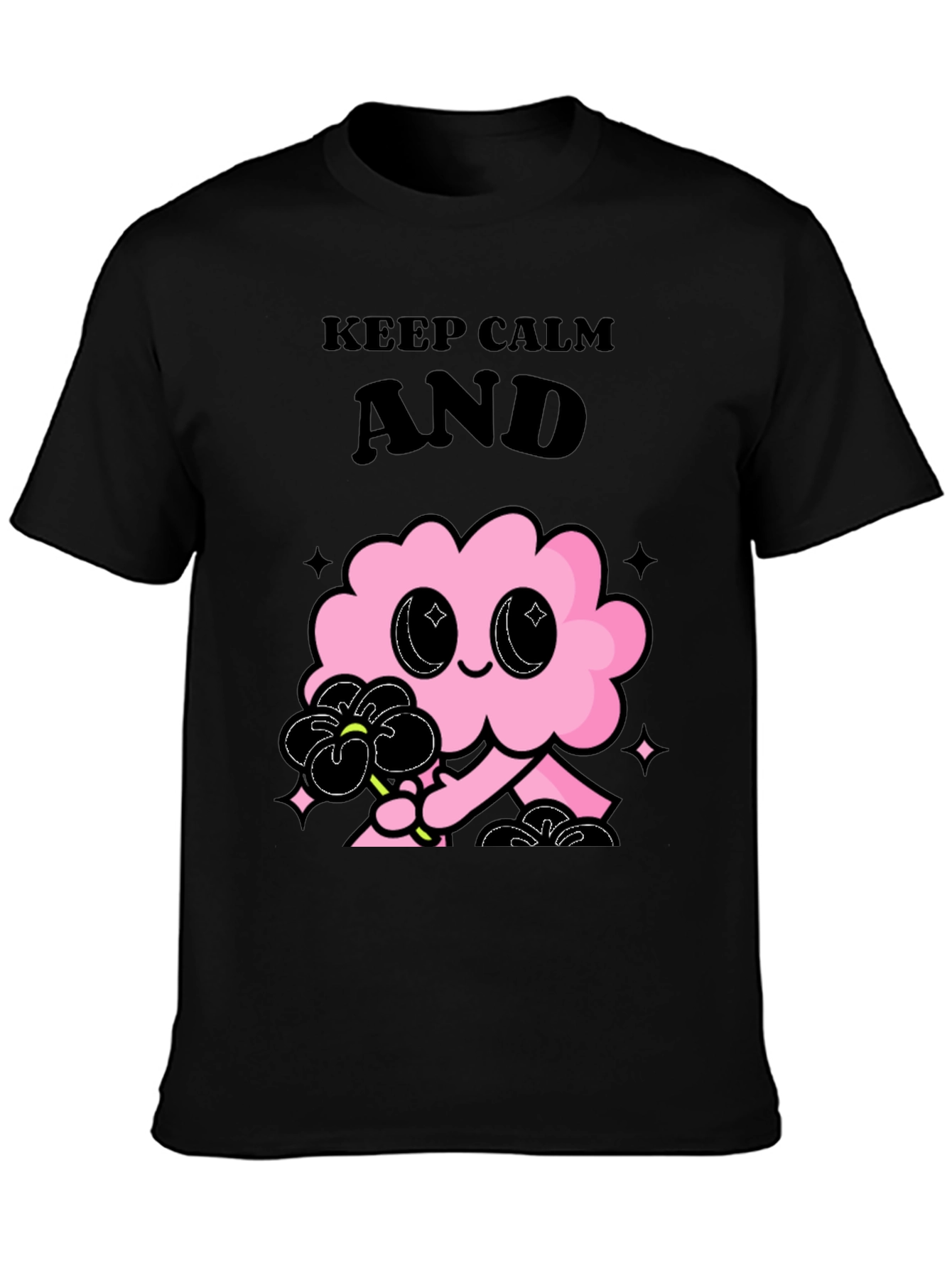 Black Keep Calm Pink Cloud Graphic Tee - Black Unisex T-Shirt view 3