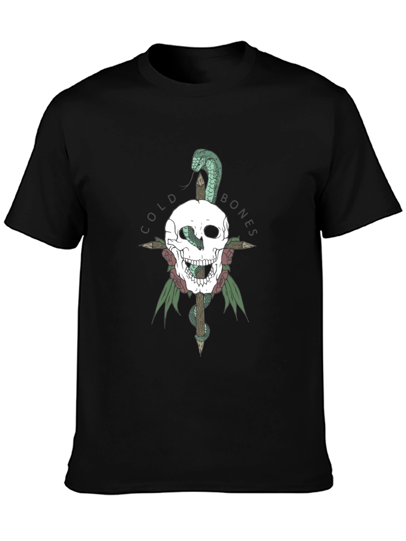Black Cold Bones Skull & Snake Graphic Tee view 3
