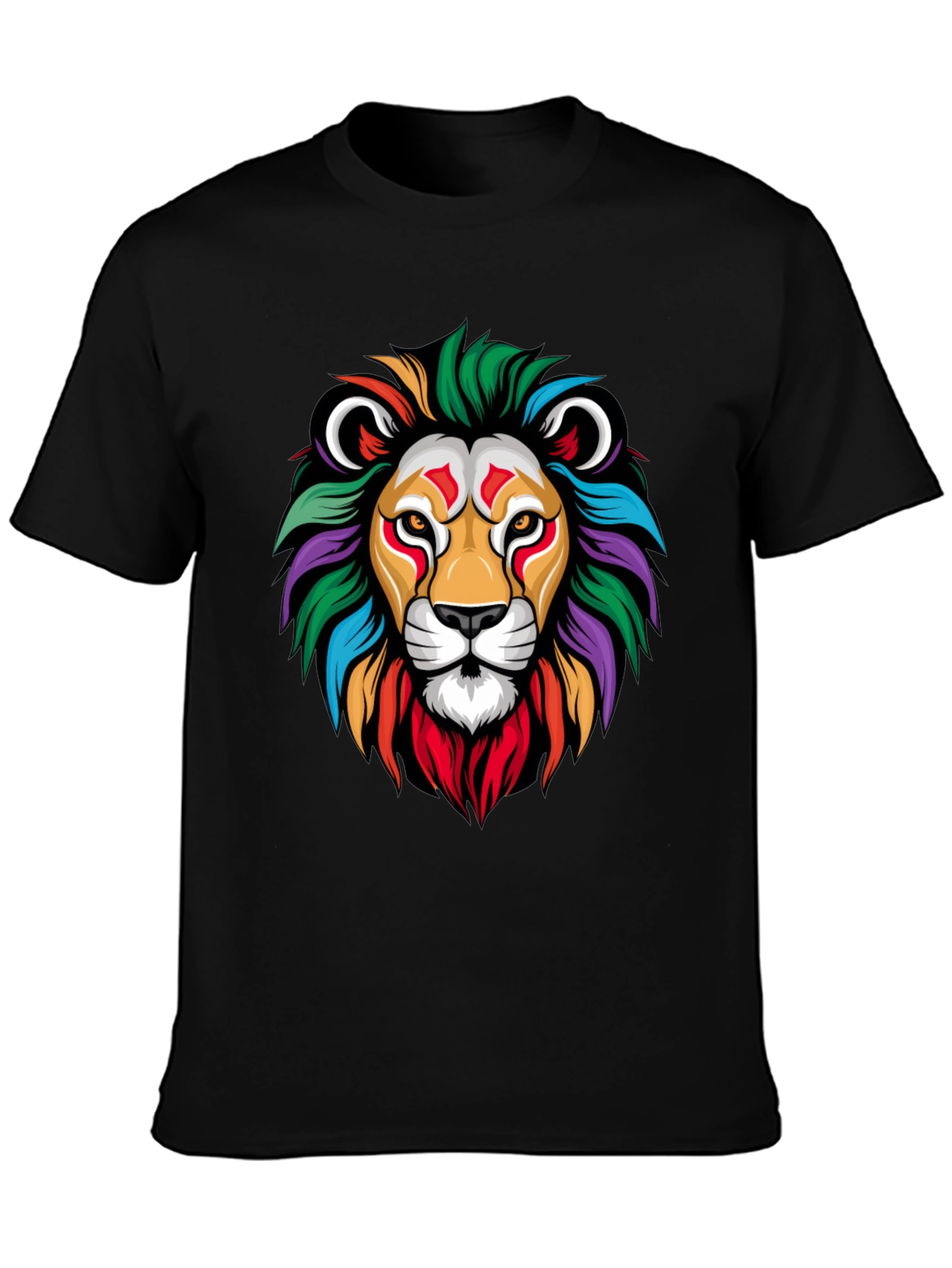 Black Colorful Lion Graphic Black T-Shirt view 3