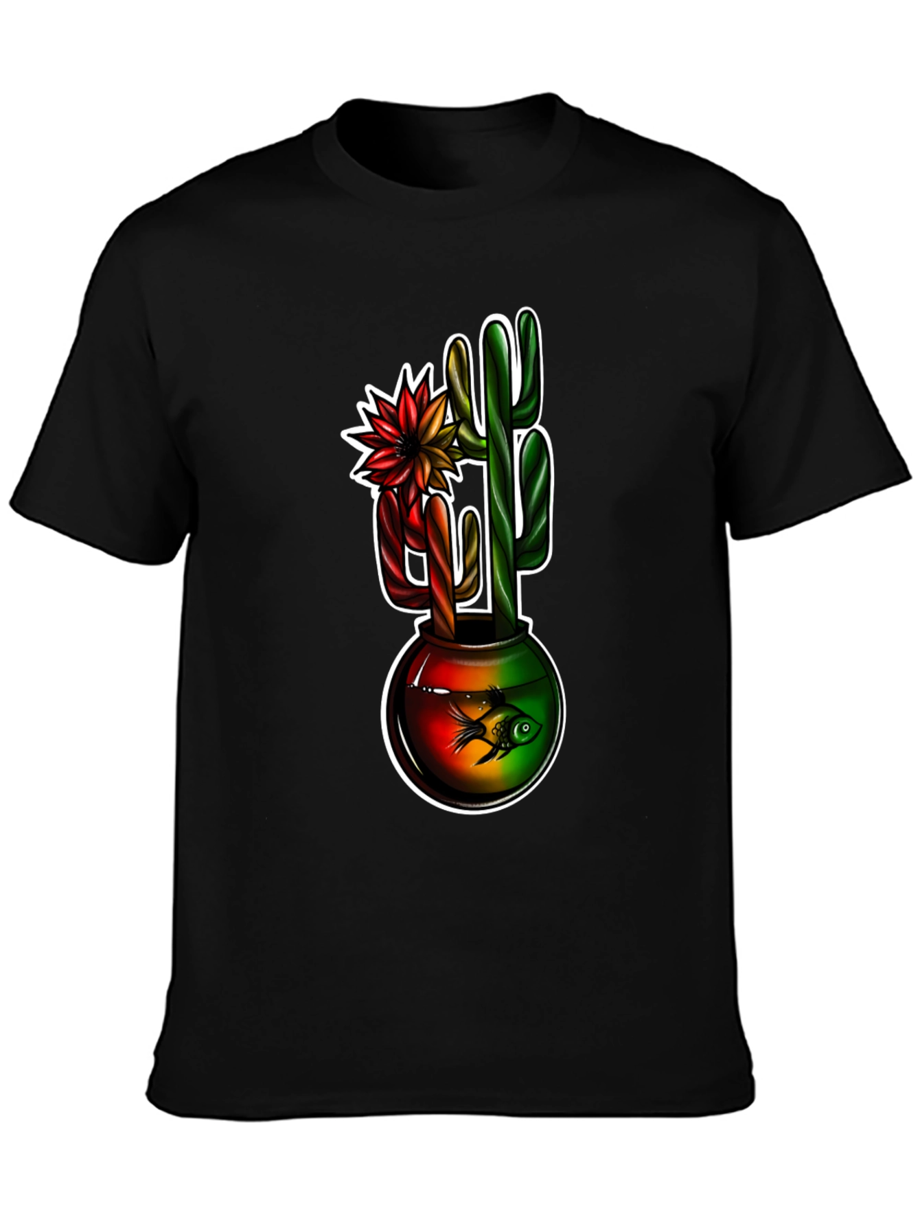 Black Cactus & Fishbowl Graphic Black Tee view 3