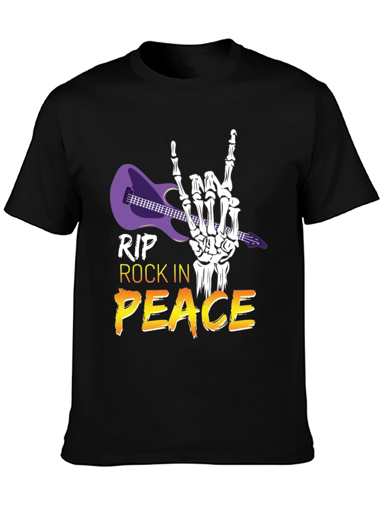 Black RIP Rock in Peace T-Shirt, Rock Hand Gesture view 3