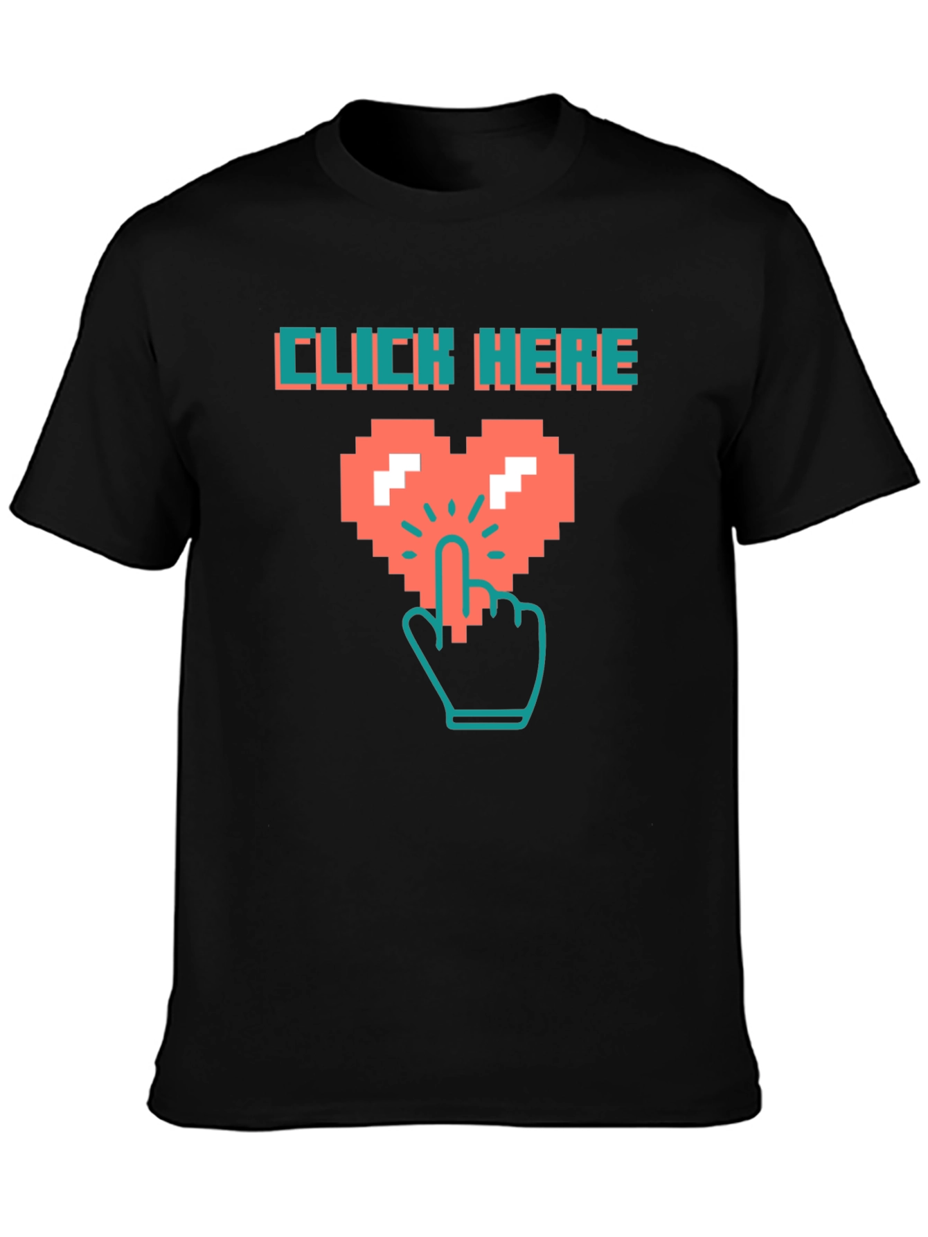 Black Click Here Pixel Heart Black T-Shirt view 3